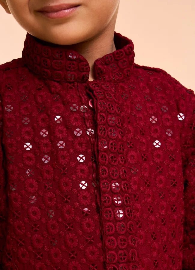 Maroon Lakhnavi Boys Kurta Pajama Set