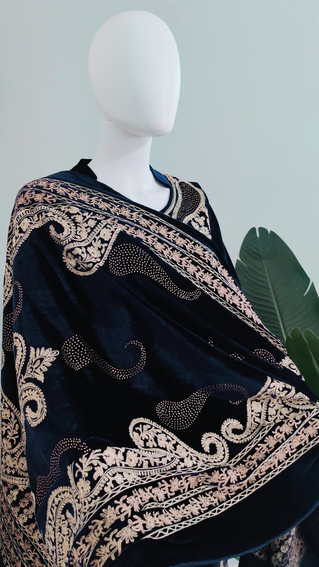 Navy Blue Fully Embroidered Velvet Kurta Set