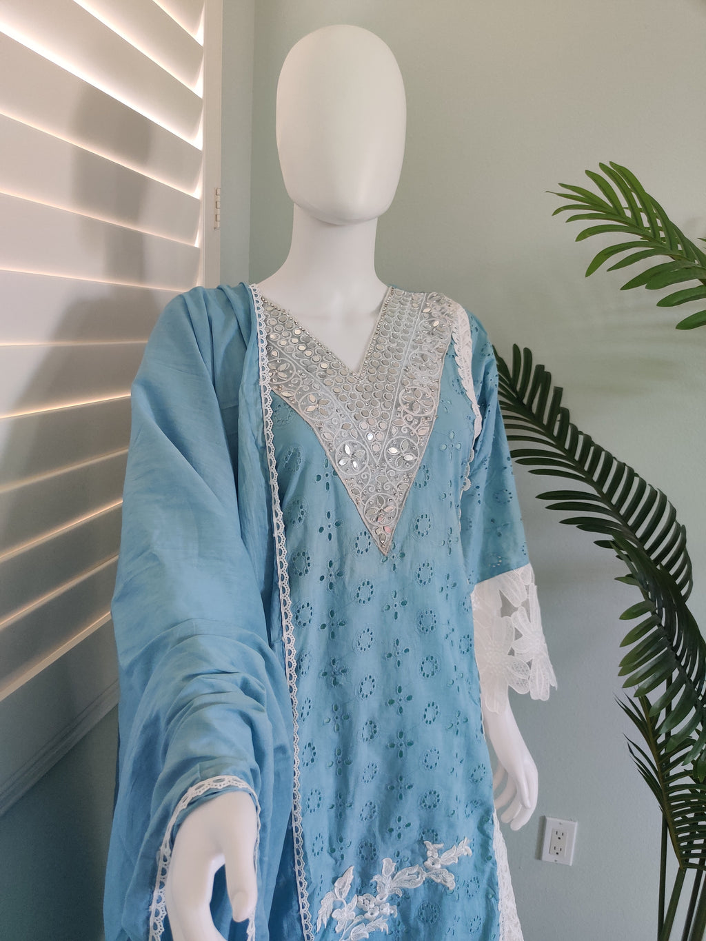 Powder Blue Pakistani Style Plazzo Kurta Set
