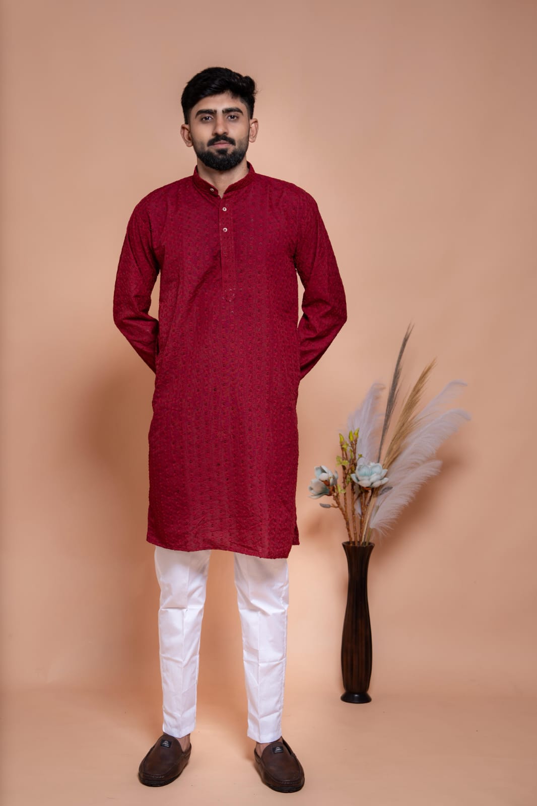 Maroon Lakhnavi Boys Kurta Pajama Set