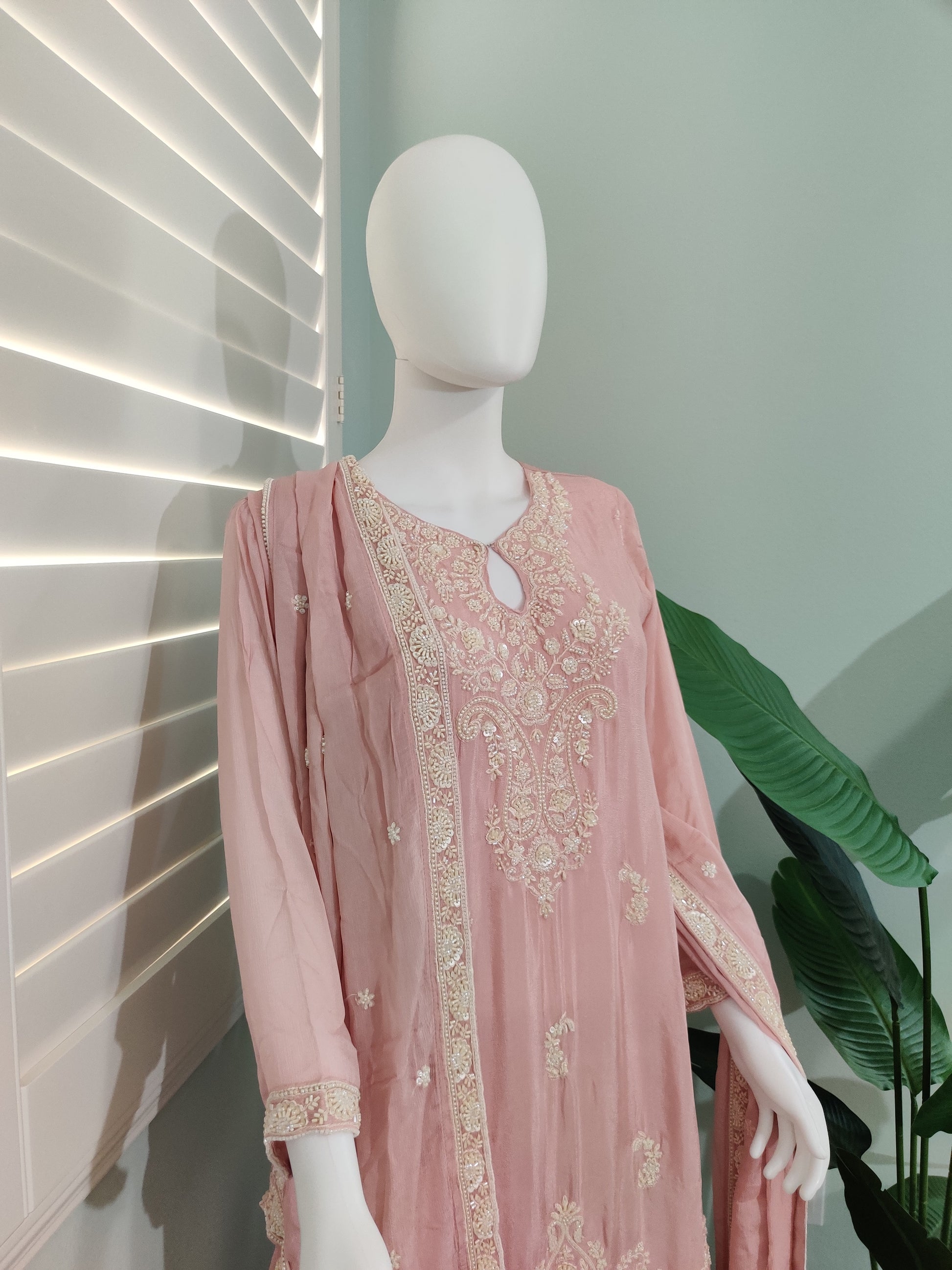 Soft Blush Pink Pearl Embroidered Sharara Kurta Set