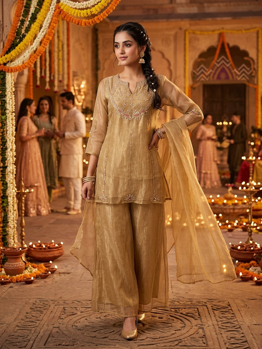 Golden-Bronze Festive Wear Kurta Set