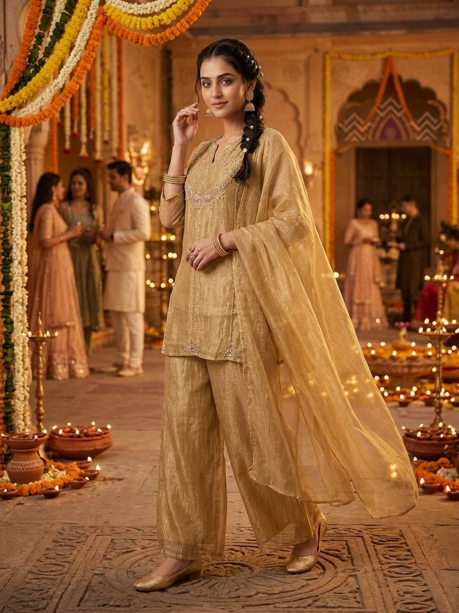 Golden-Bronze Festive Wear Kurta Set