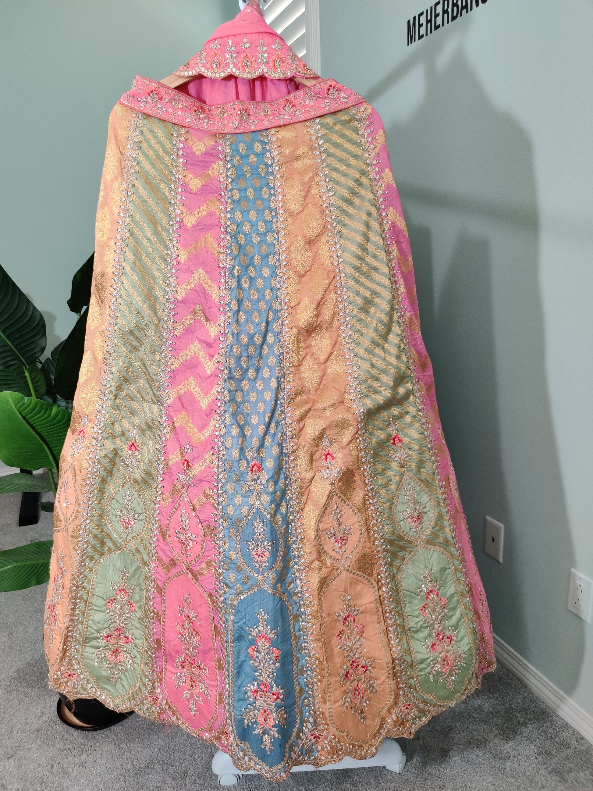 Banarasi Silk Multicolored Embroidered Lehnga