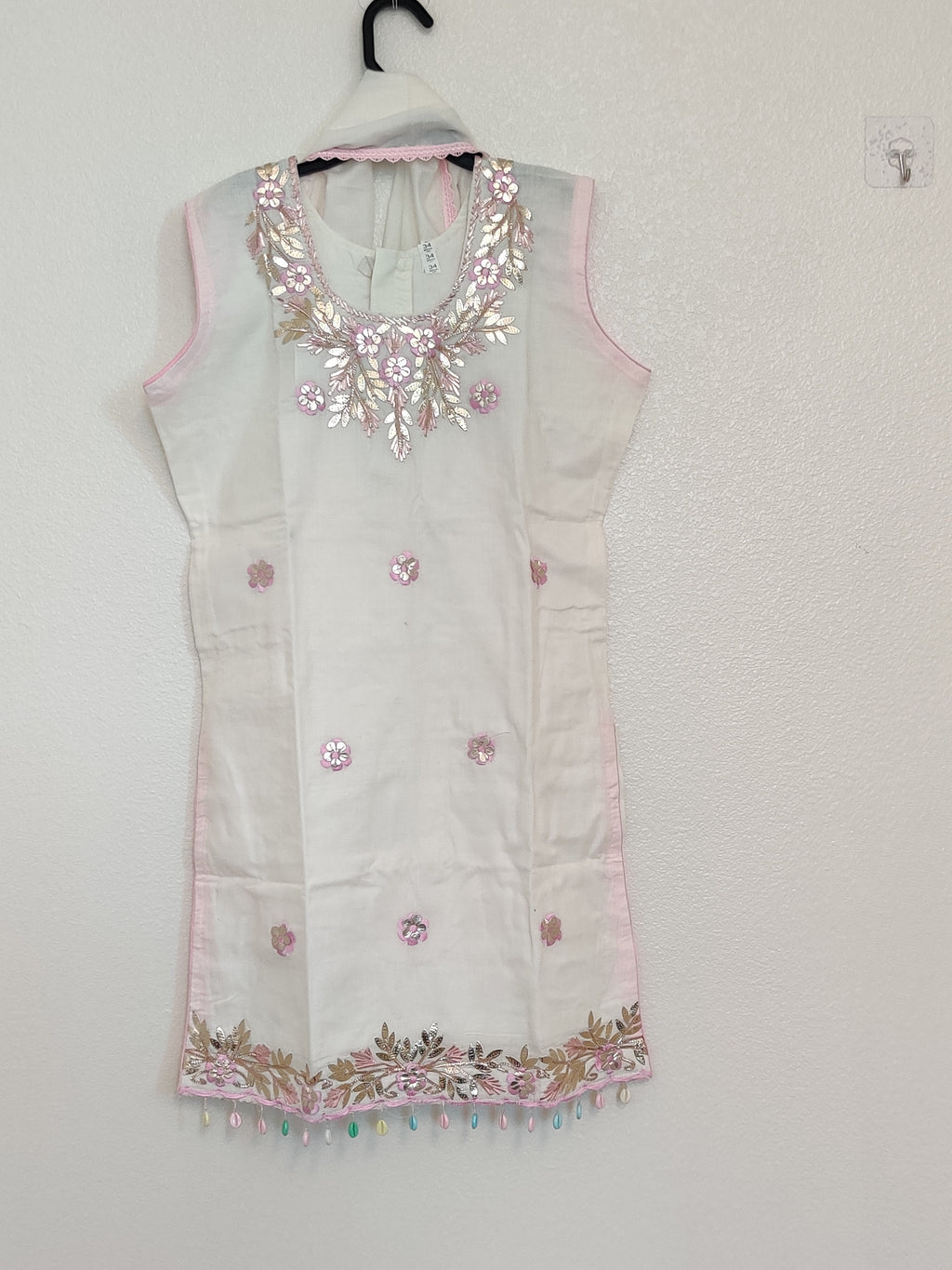 Off white Girls Summer Wear Cotton Suit