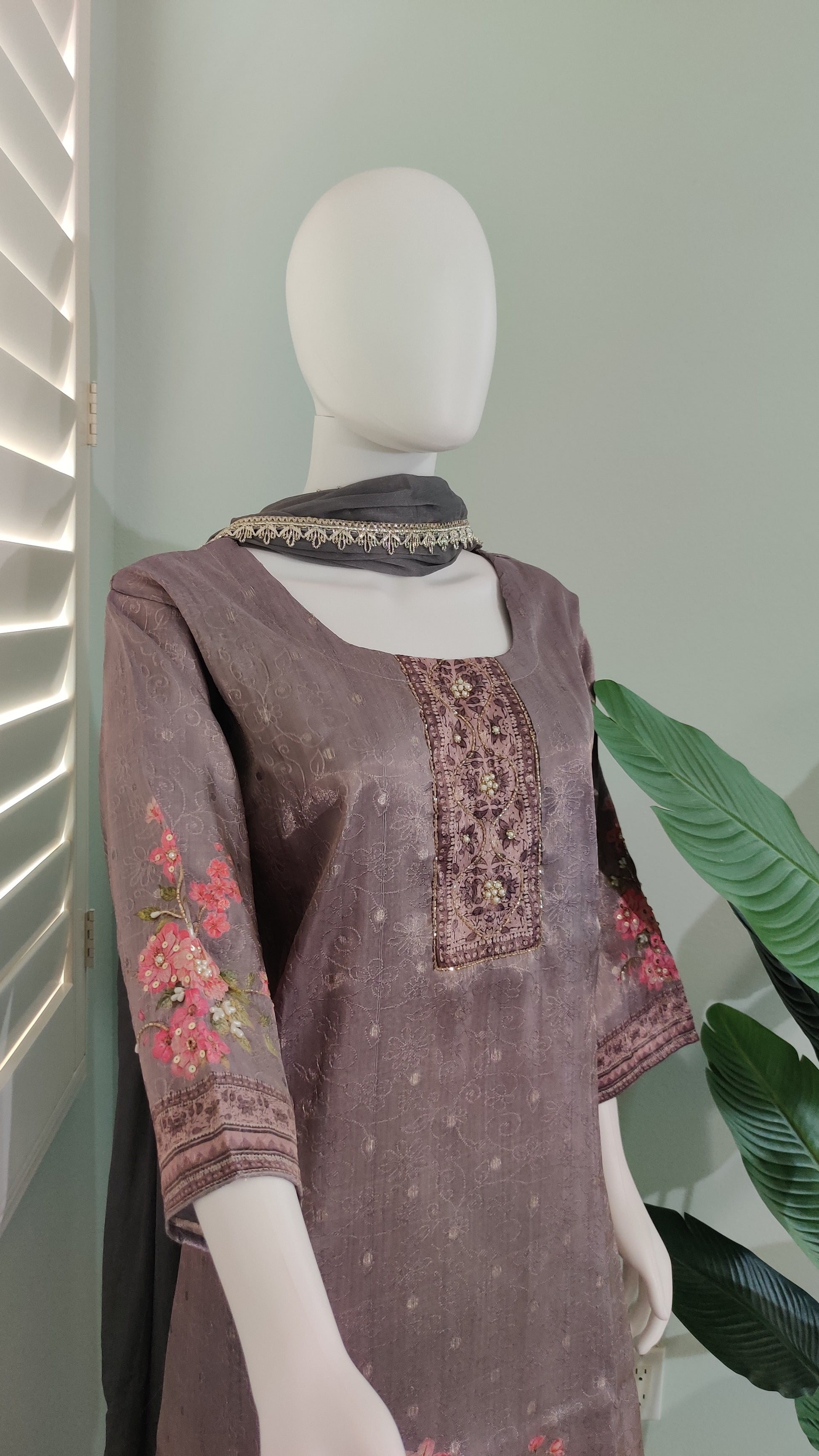 Grey Plazzo Kurta Set in Plus Size