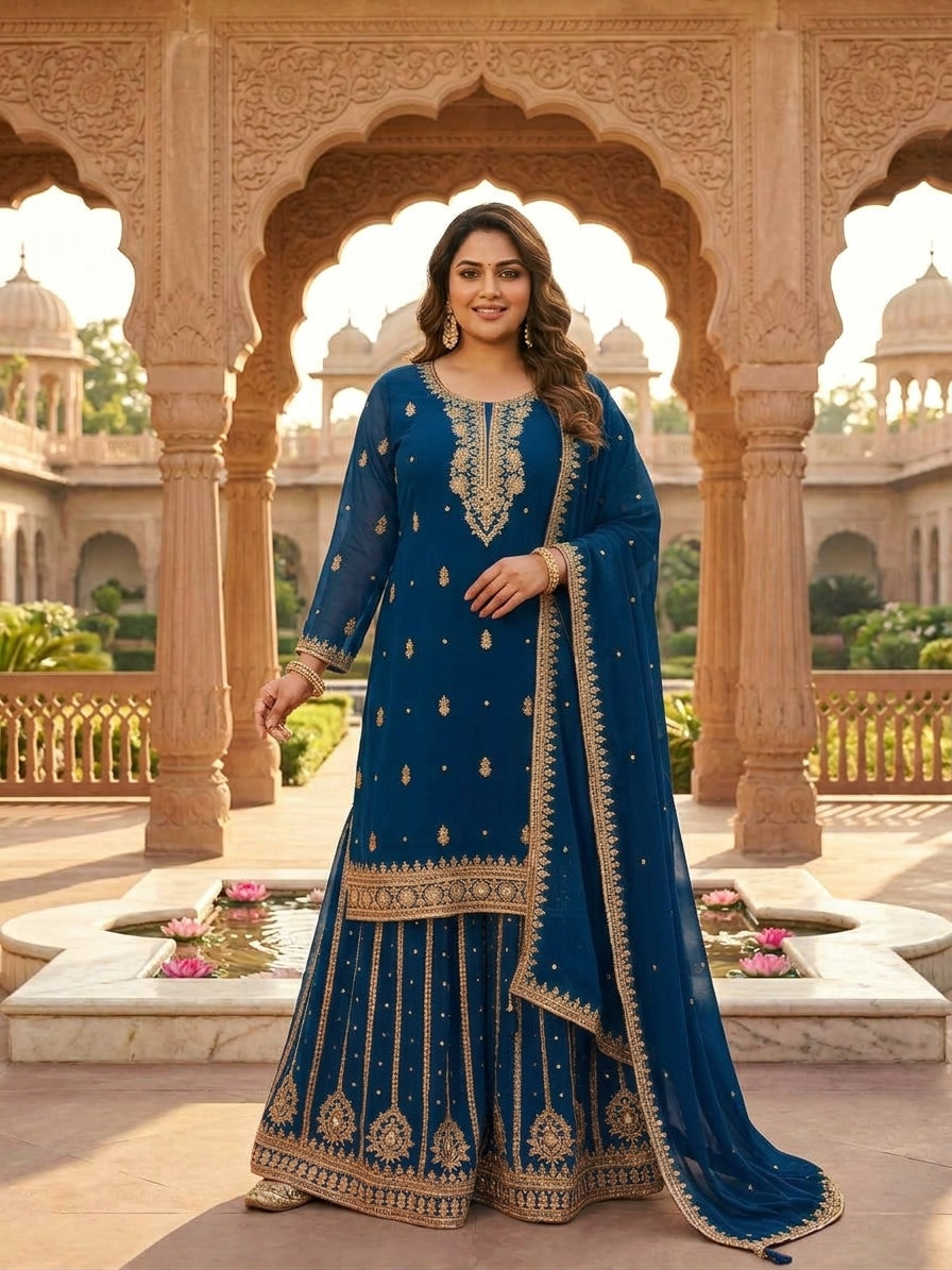 Zari Embroidered Skirt Kurta Set (Plus Size)