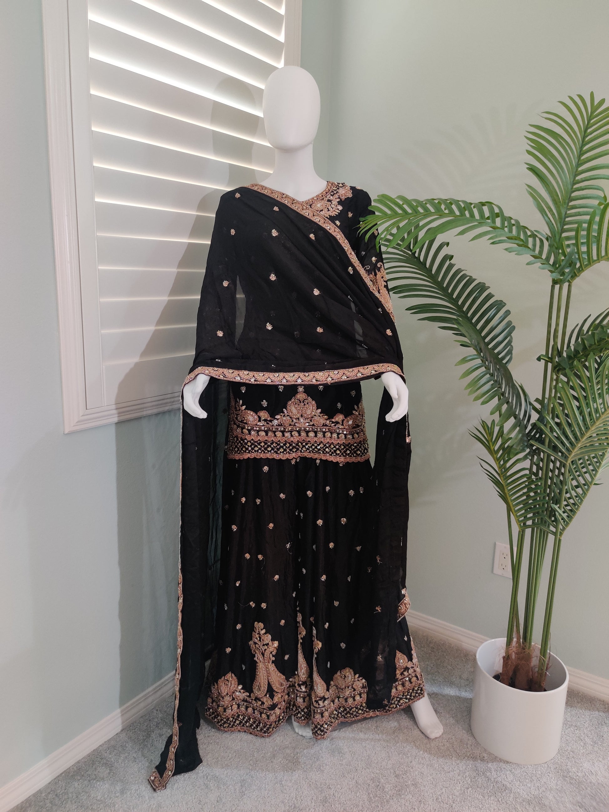 Black Handwork Embroidered Wedding Wear Plazzo Suit