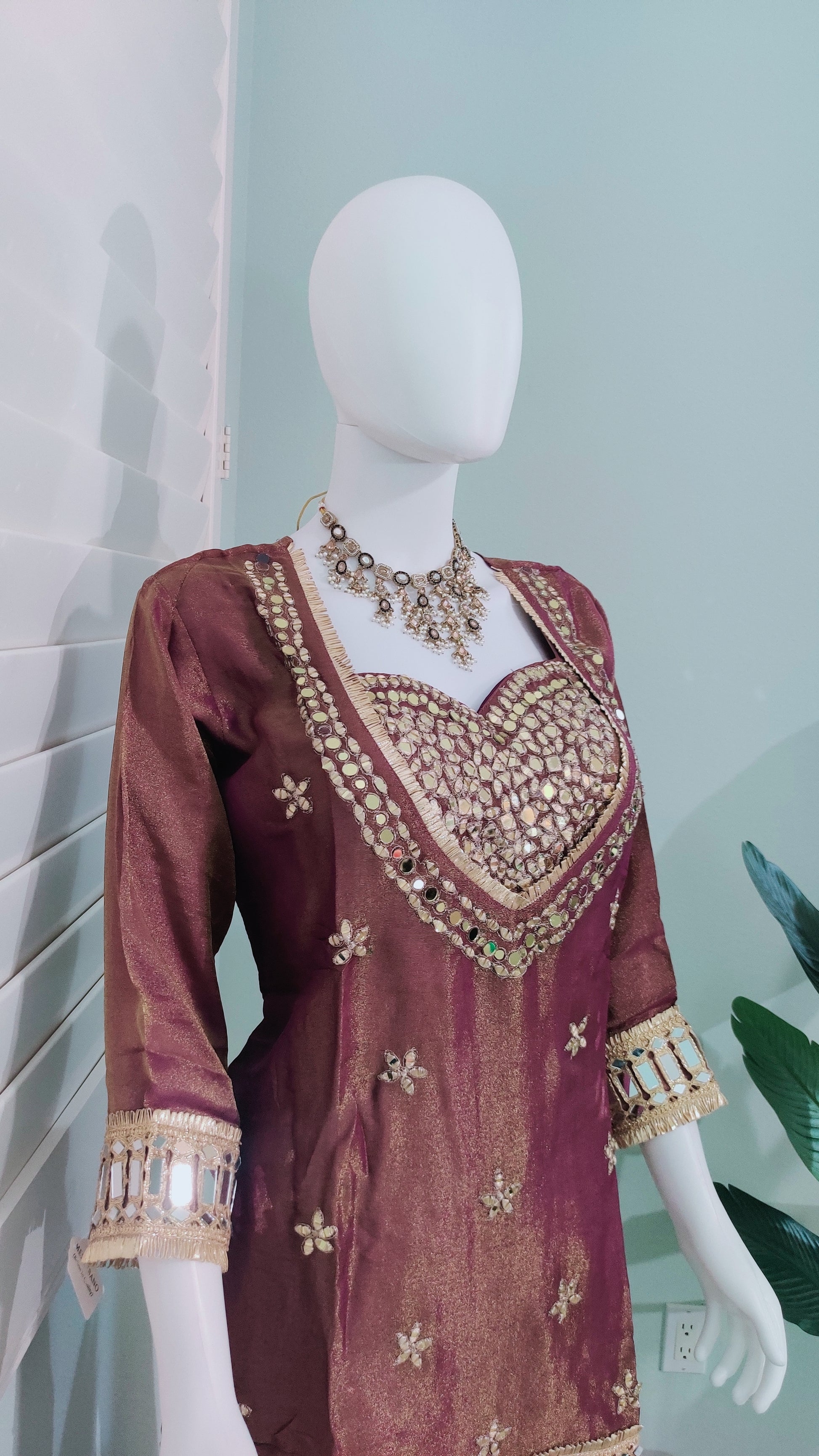 ✨ Mirror Magic: Shimmer Tissue Suit Set in Brown & Purple