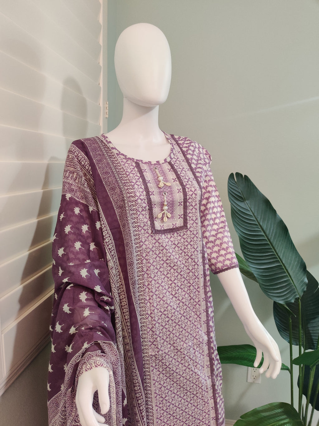 Lavendar Printed Summer Wear Cotton Kurta Set
