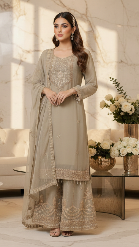 Pakistani Handwork Embroidered Plazzo Kurta Set
