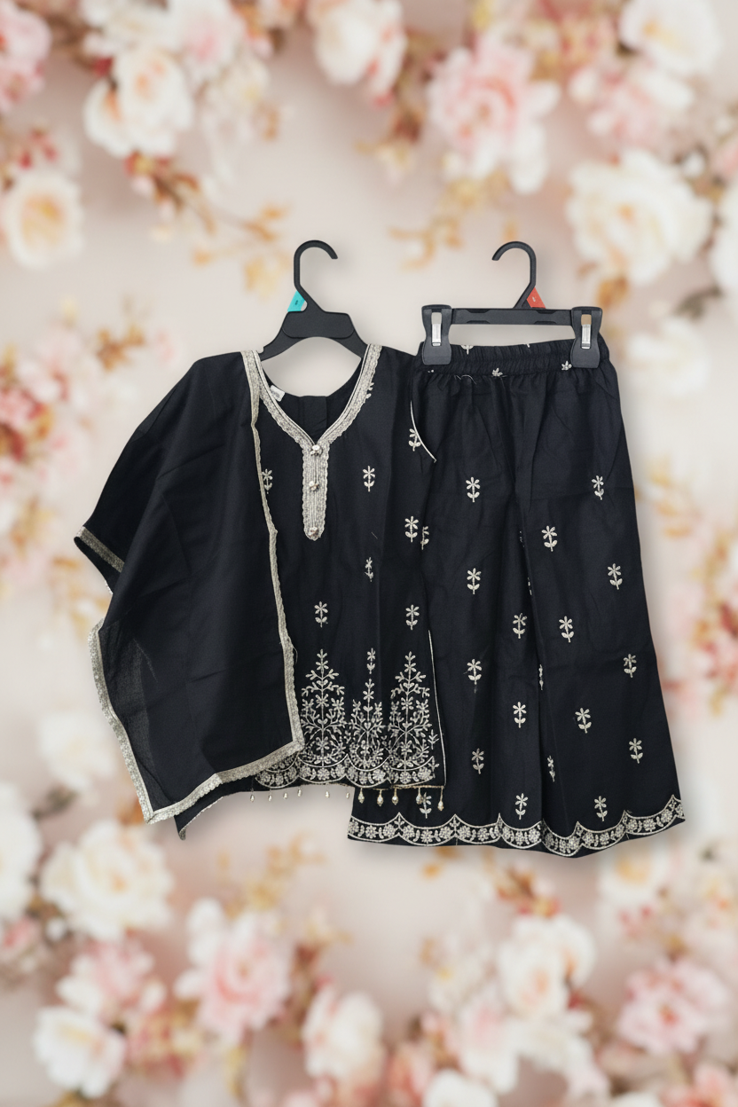 Black Cotton Kurta Plazzo set for girls