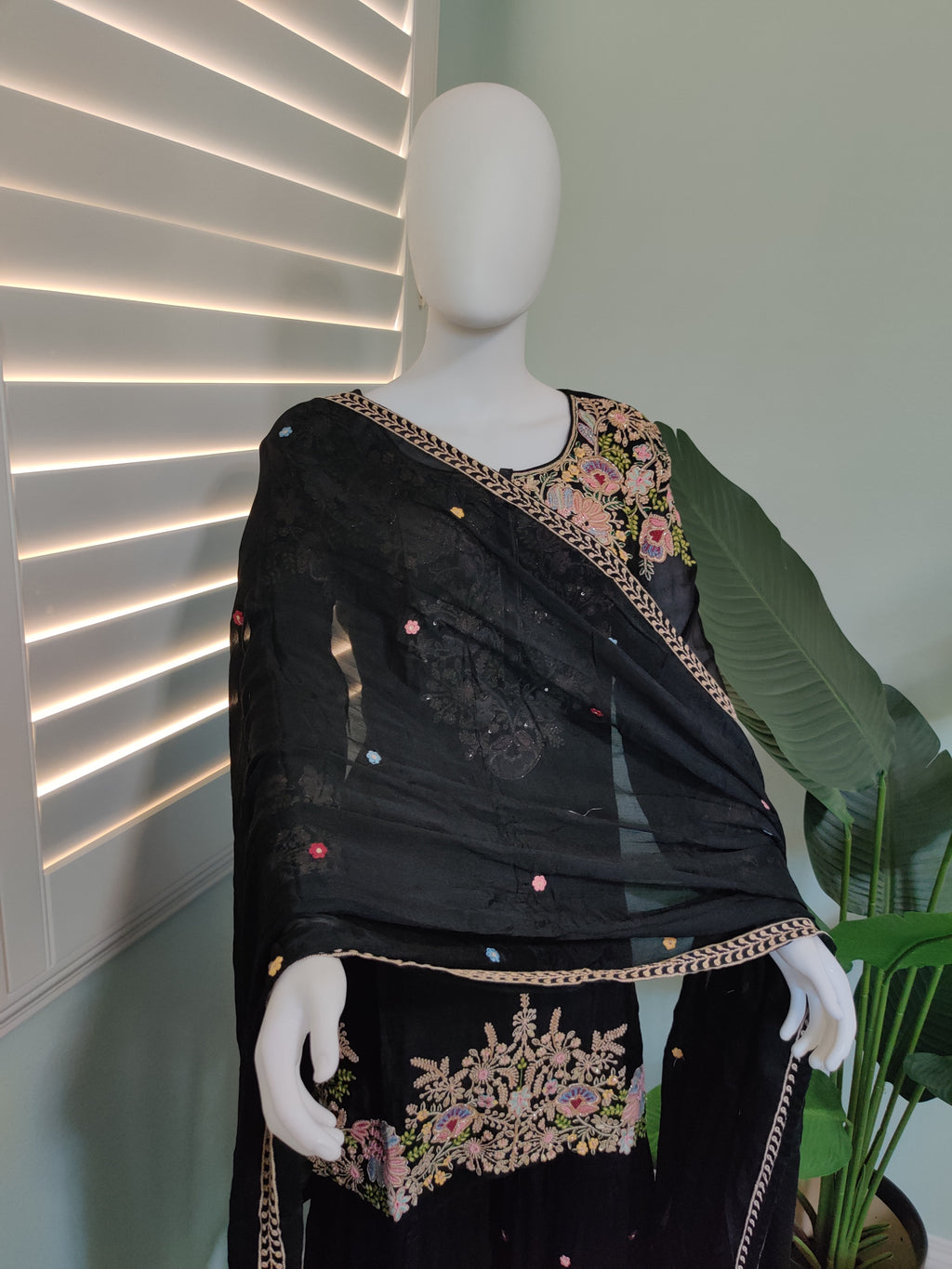Black Multi-Color Resham Embroidered Sharara Kurta Set