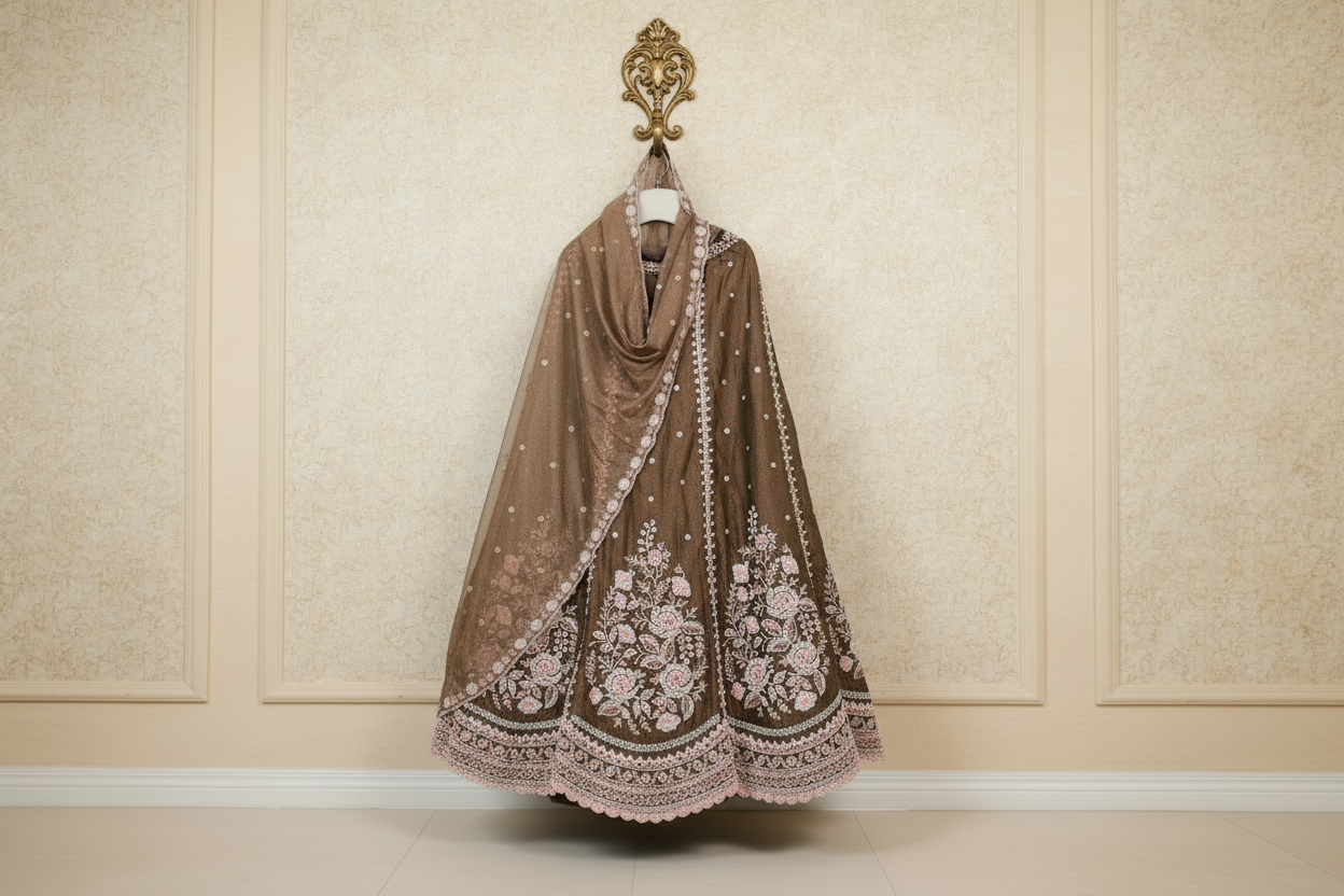 Brown Festive Wear Lehenga