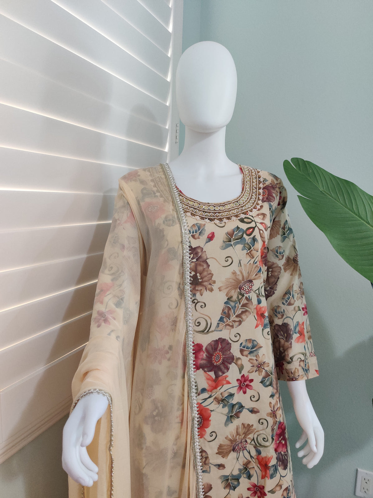 Floral Elegance Cotton Kurta Set (Plus Size)