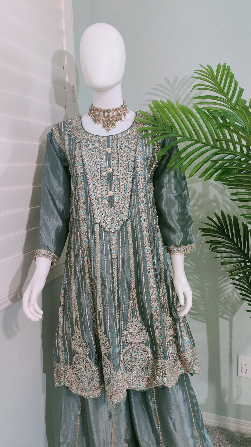 ✨ Regal & Elegant Heavy Chinon Embroidered Palazzo Set