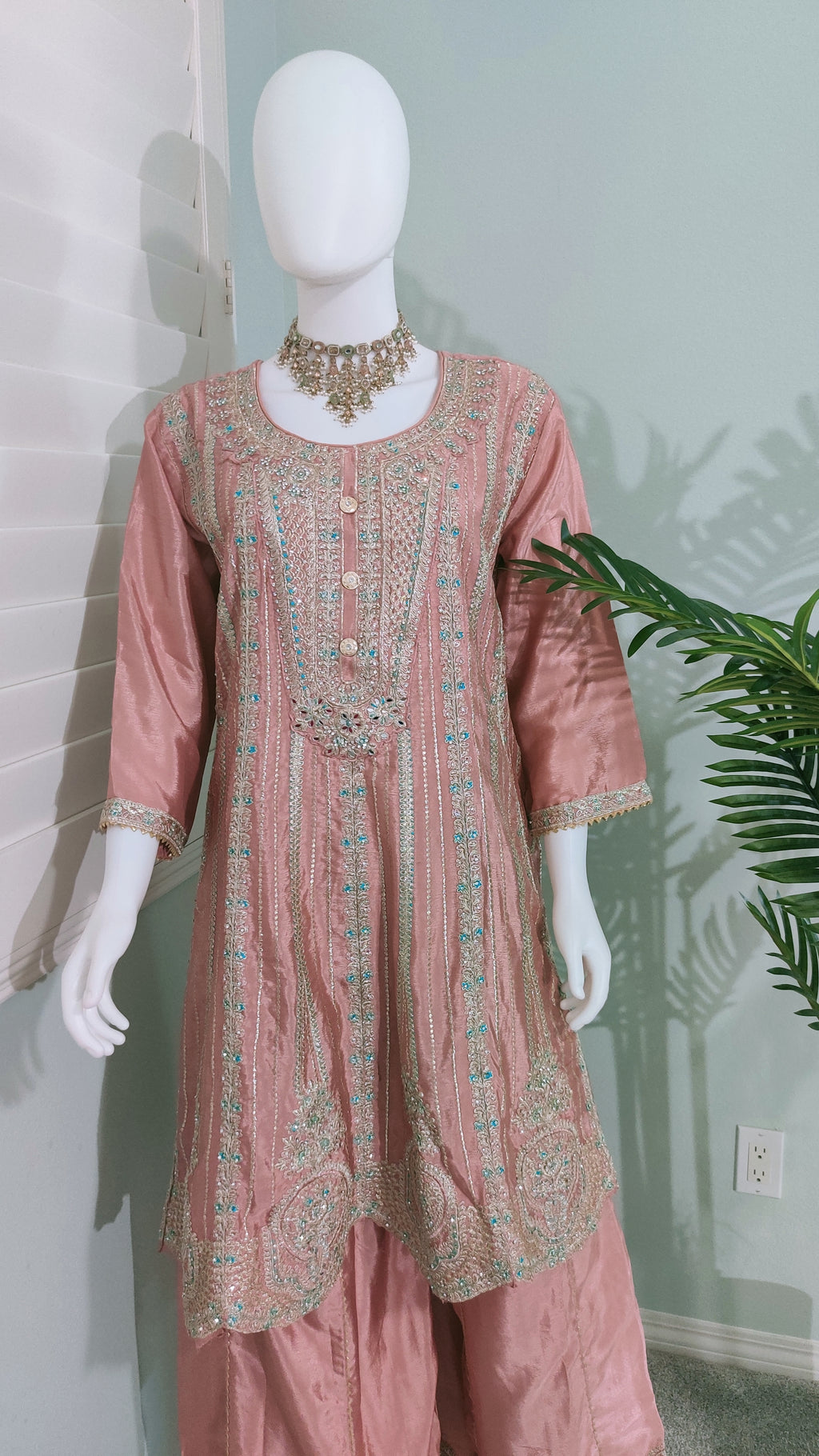 ✨ Regal & Elegant Heavy Chinon Embroidered Palazzo Set