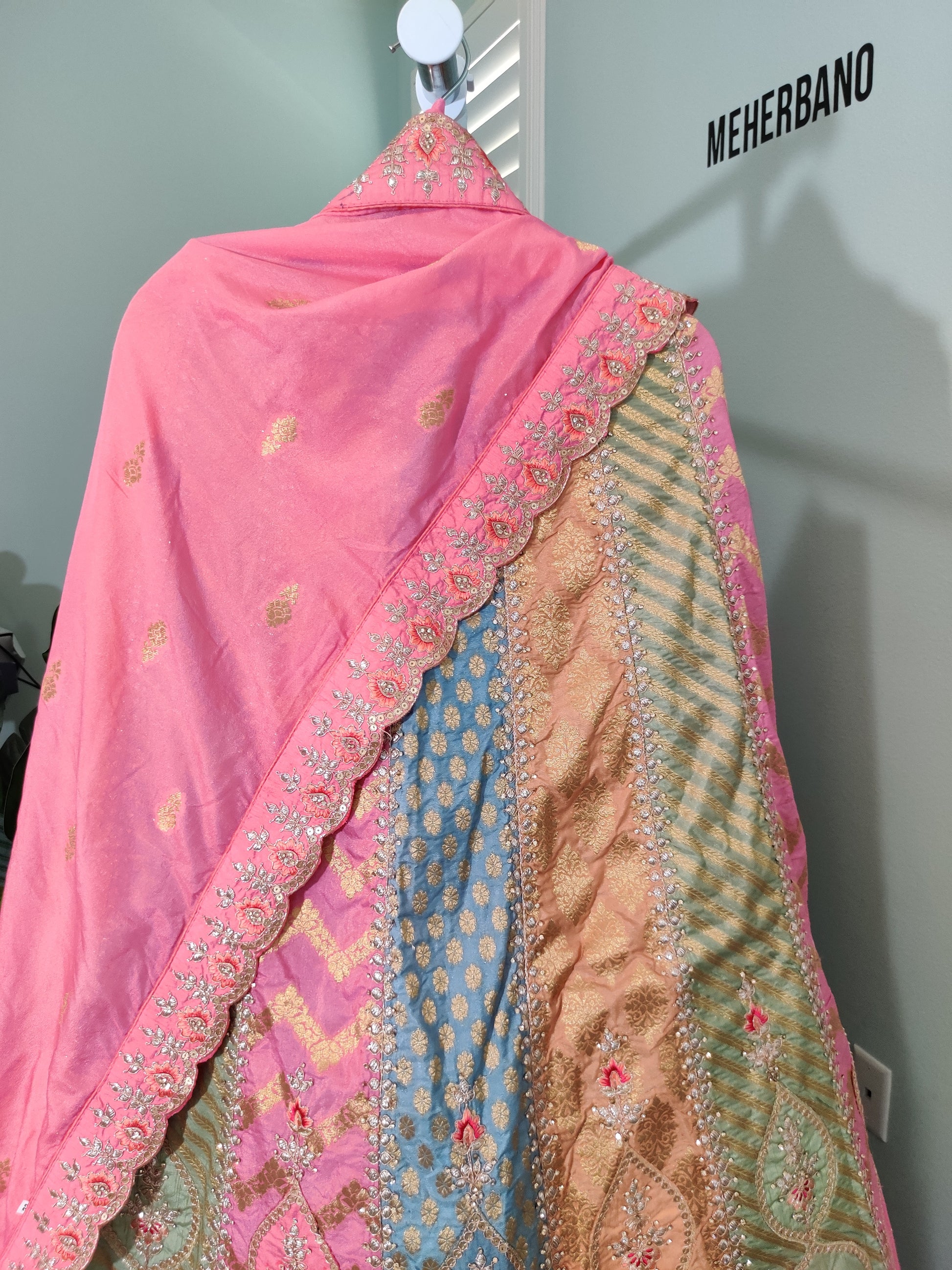 Banarasi Silk Multicolored Embroidered Lehnga