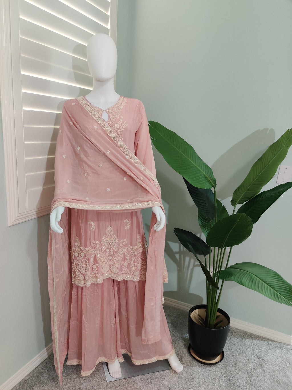Soft Blush Pink Pearl Embroidered Sharara Kurta Set