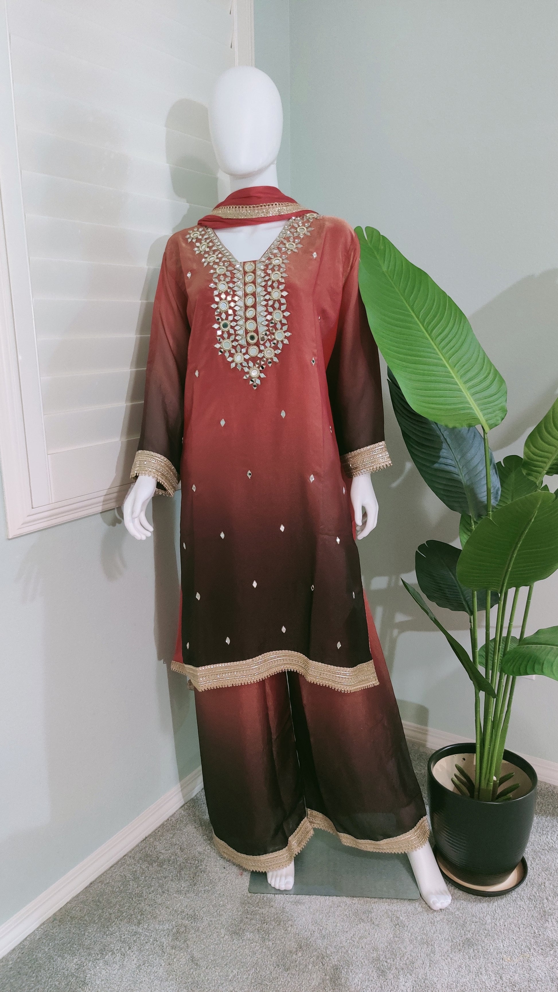 Shimmer Tissue Based Mirror Work Plazzo Suit Plus Size