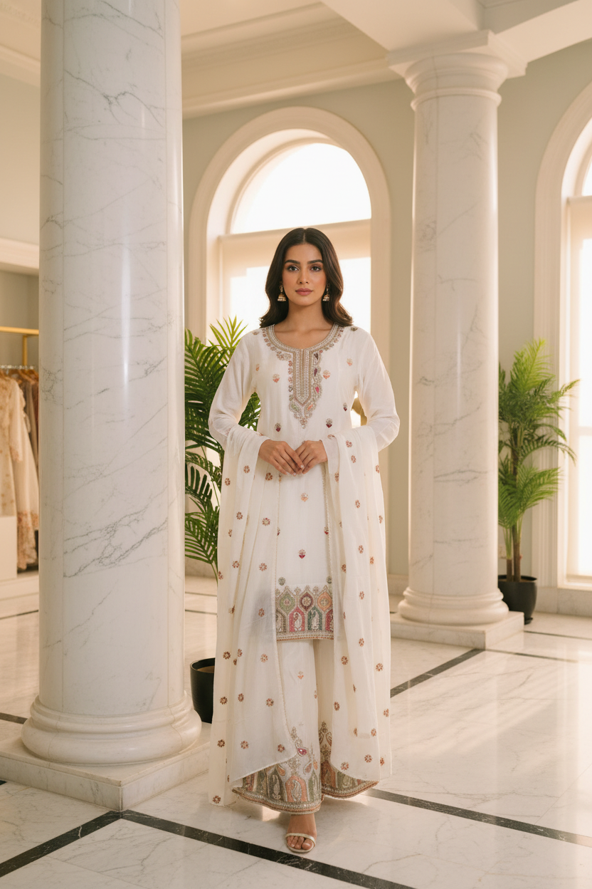 Chinon Multi Embroidered Plazzo Kurta set
