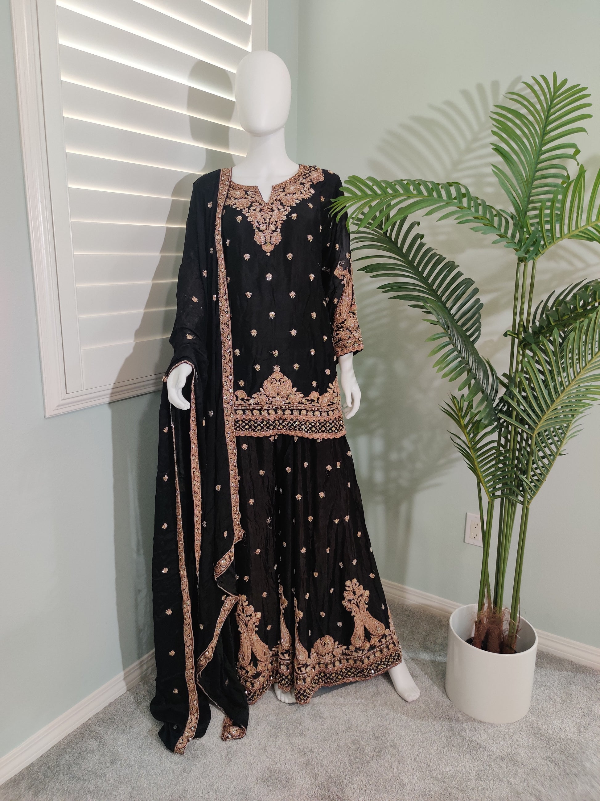 Black Handwork Embroidered Wedding Wear Plazzo Suit