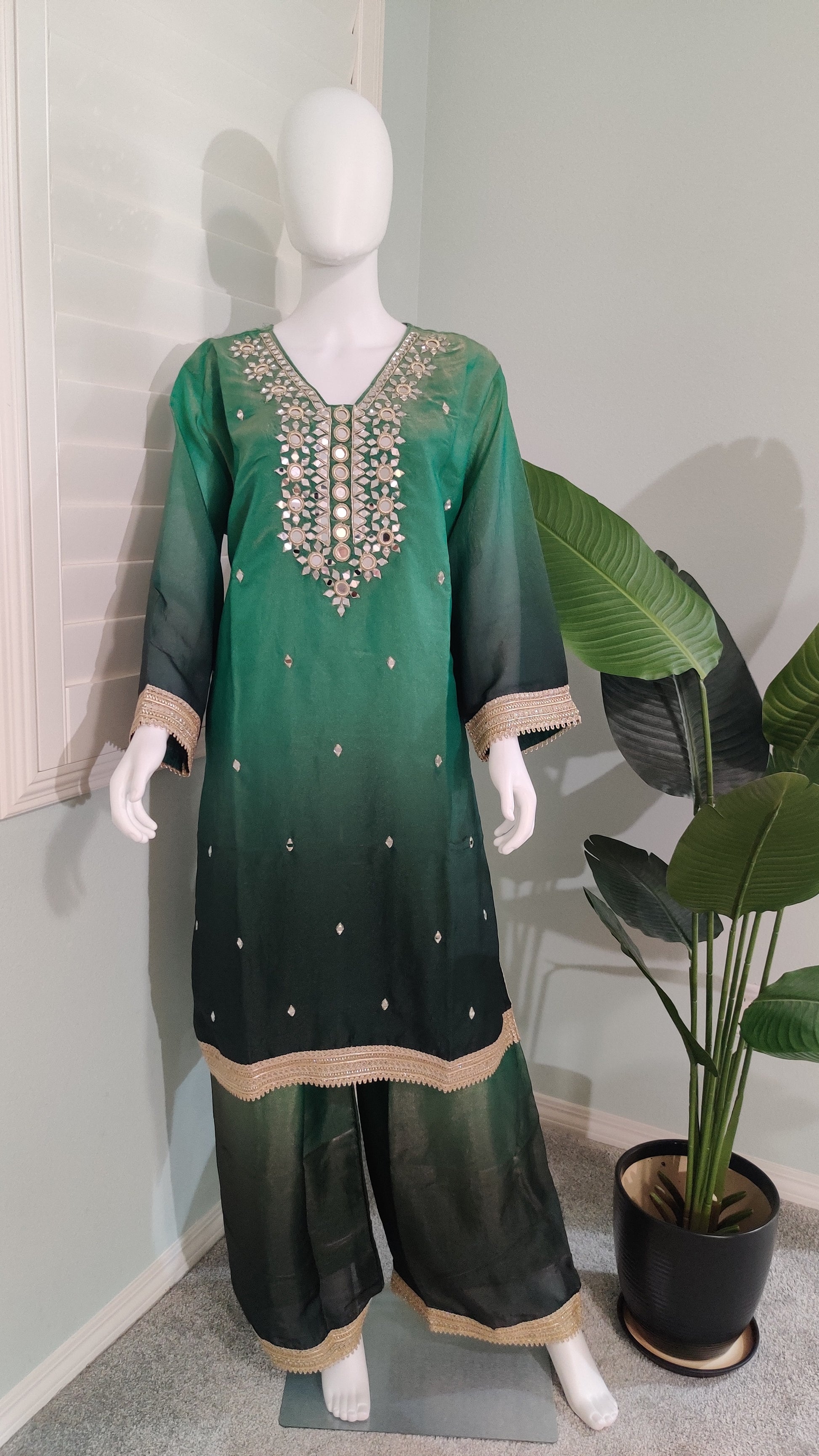 Shimmer Tissue Based Mirror Work Plazzo Suit Plus Size