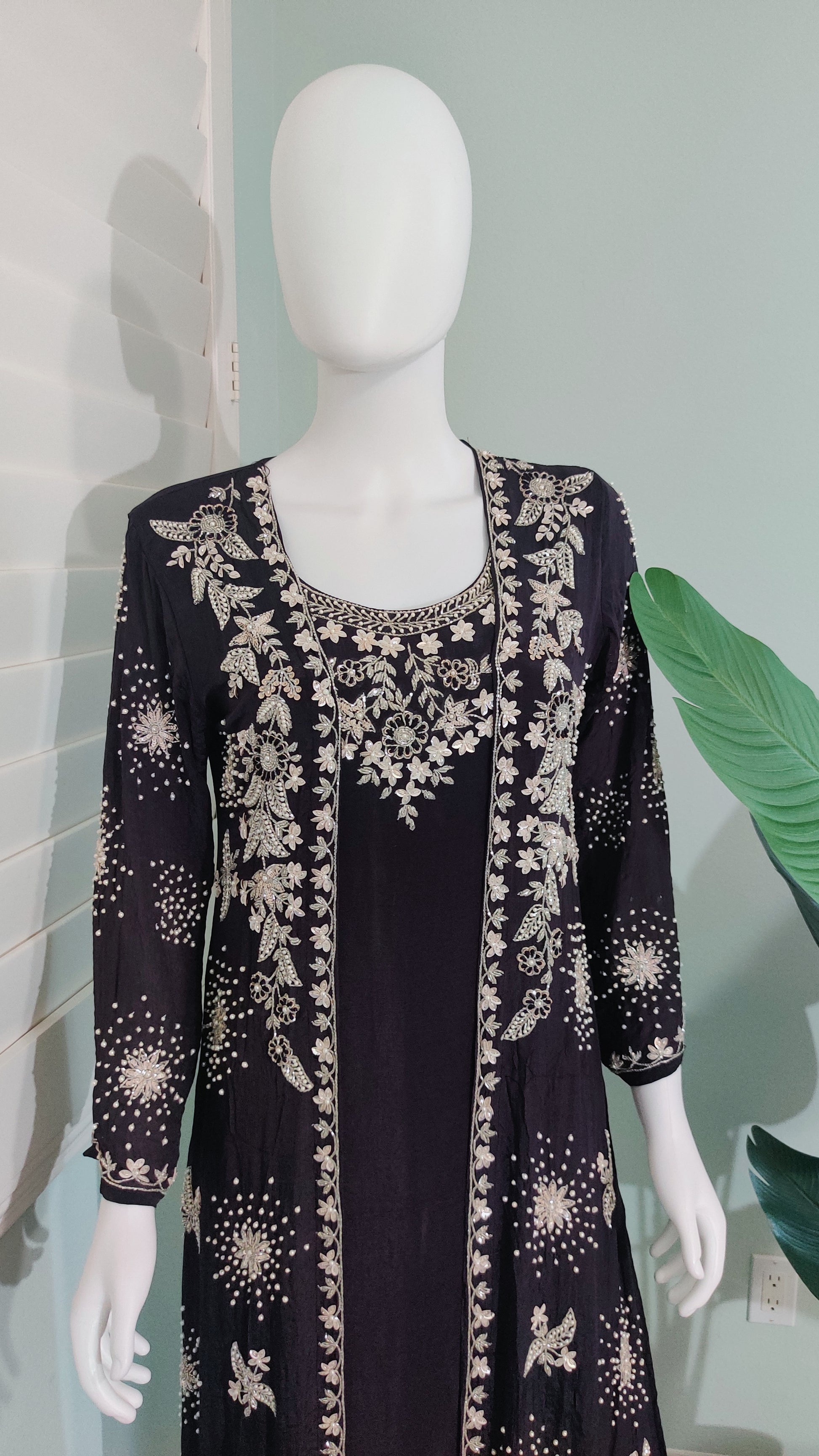 Deep Purple Indo Western Hand Embroidered Party wear Dress