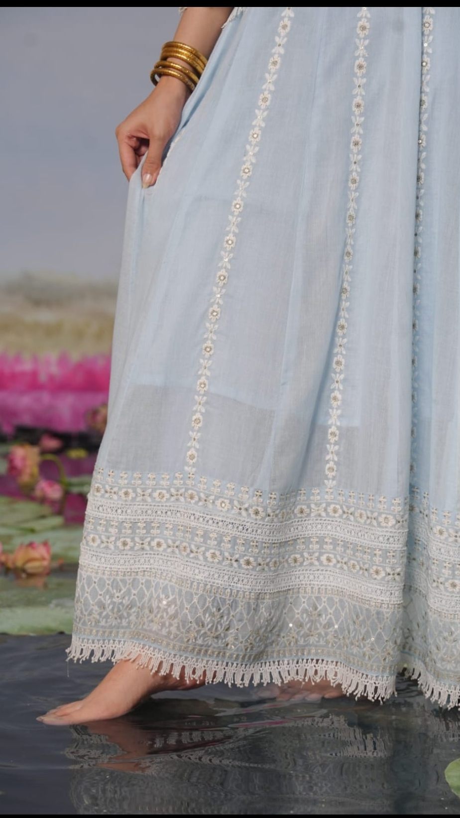 Powder Blue Mul Cotton Anarkali Kurta Set