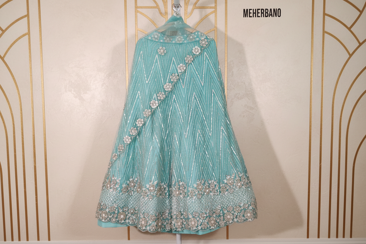 Pastel Blue Embroidered Lehenga Set