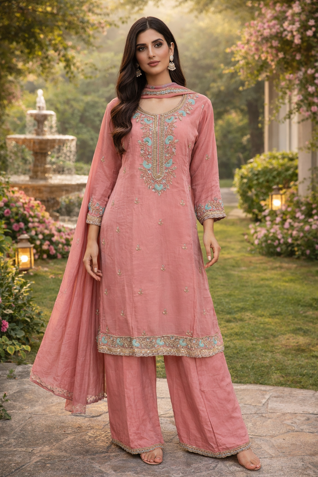 Handwork Embroidered Plazzo Kurta Suit Set