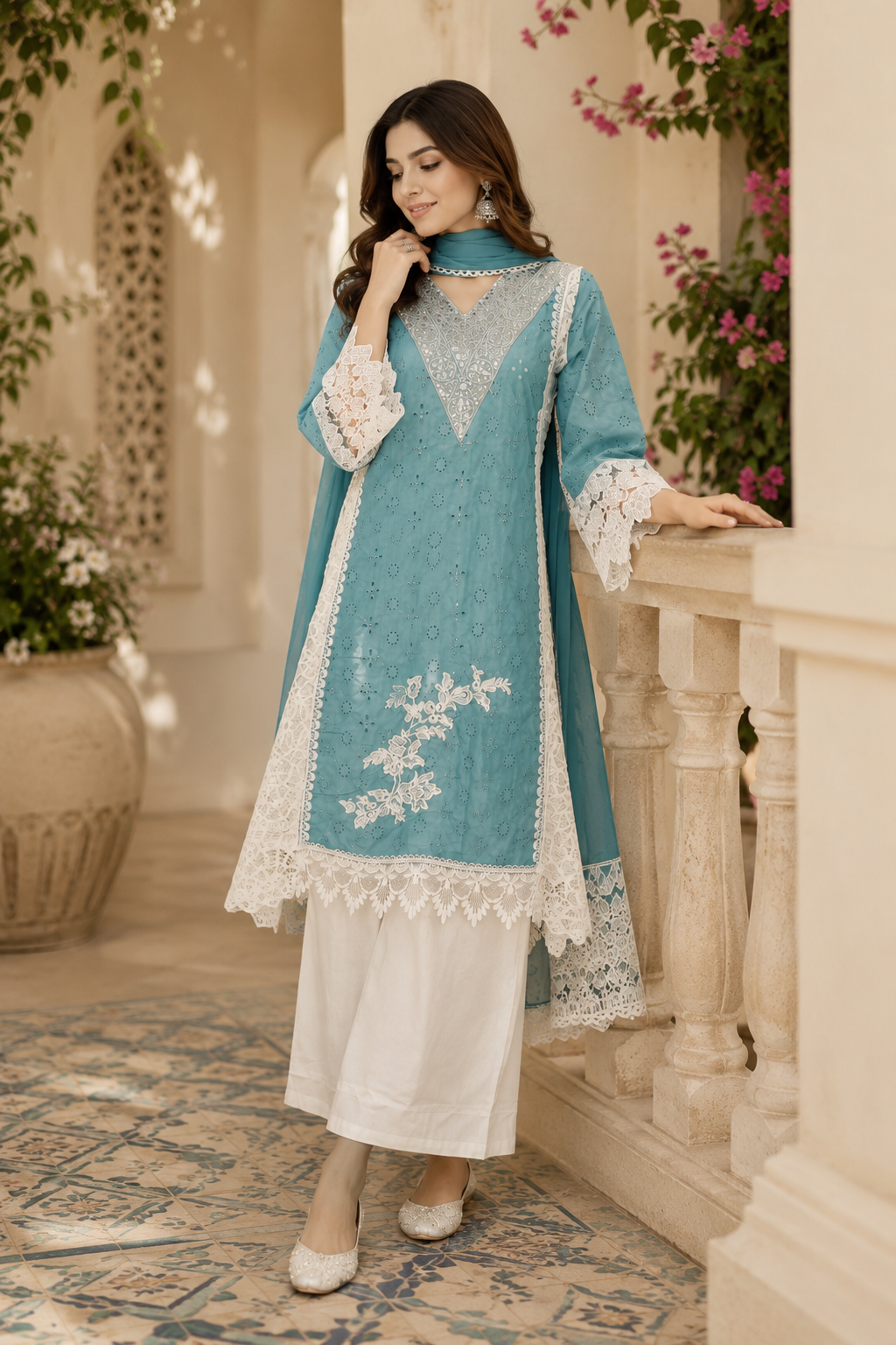 Powder Blue Pakistani Style Plazzo Kurta Set