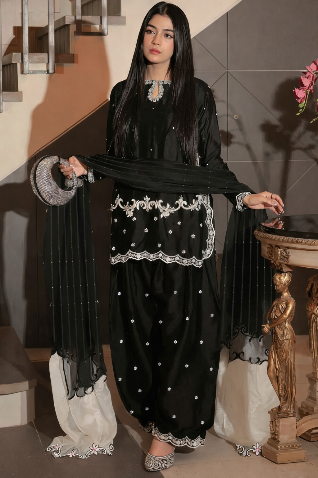 Black Embroidered Pakistani Suit