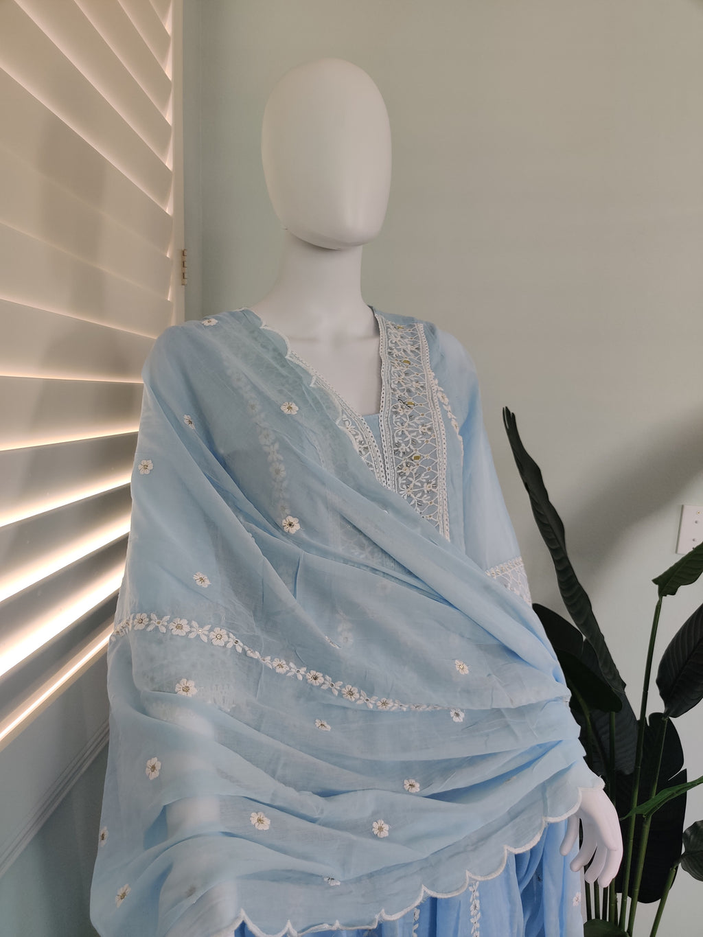 Powder Blue Mul Cotton Anarkali Kurta Set
