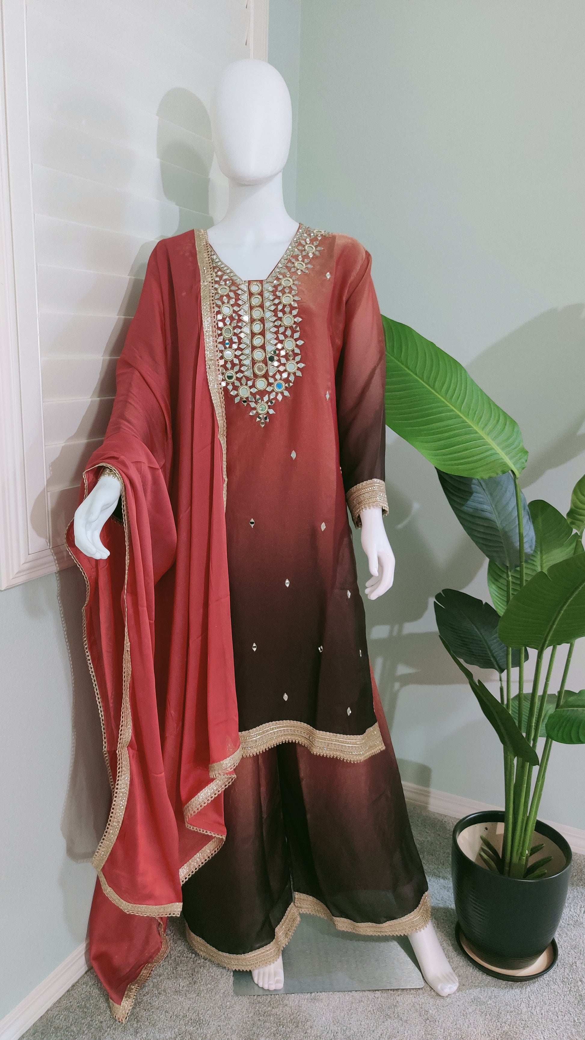 Shimmer Tissue Based Mirror Work Plazzo Suit Plus Size