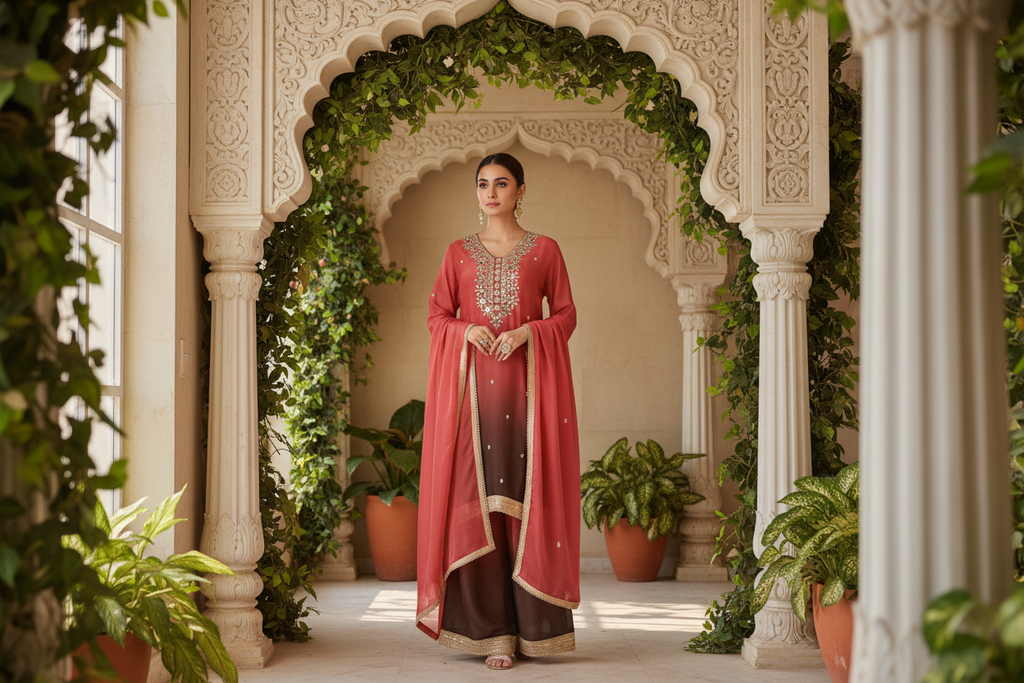 Shimmer Tissue Based Mirror Work Plazzo Suit Plus Size