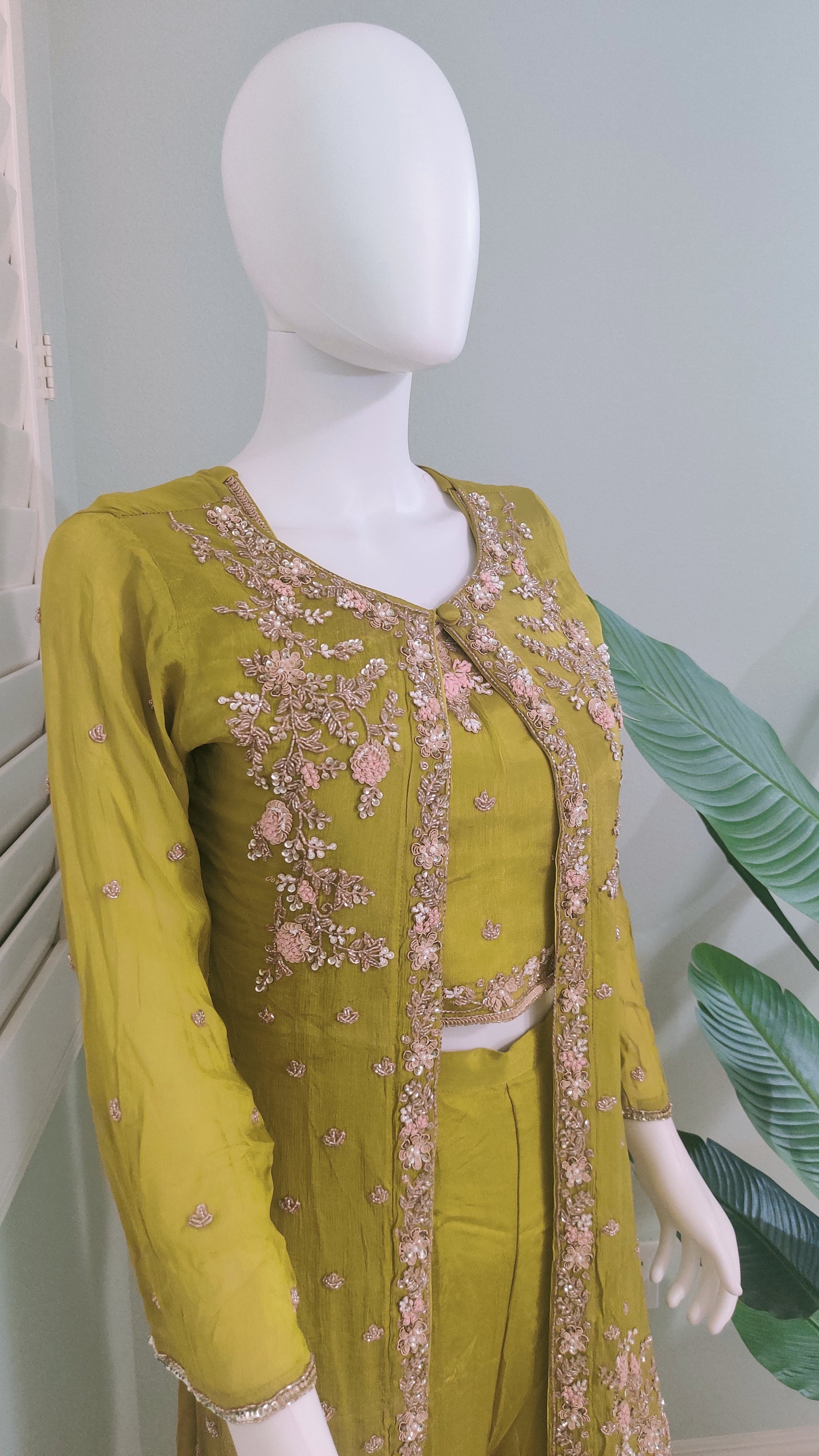 Chinon Indo Western Dress with a hand‑embroidered removable jacket.”