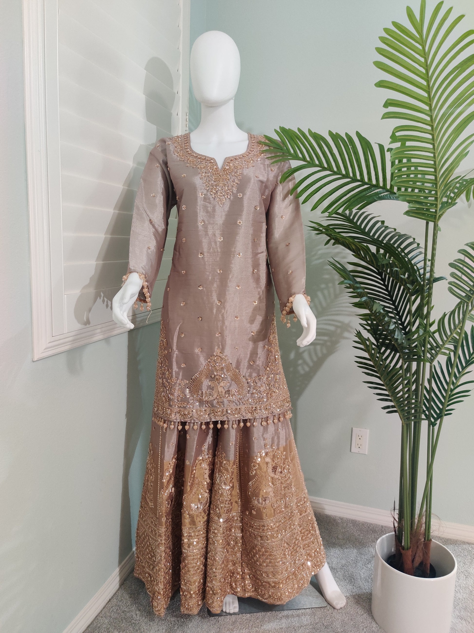 Lavender-Golden Handwork Embroidered Wedding Wear Plazzo Suit