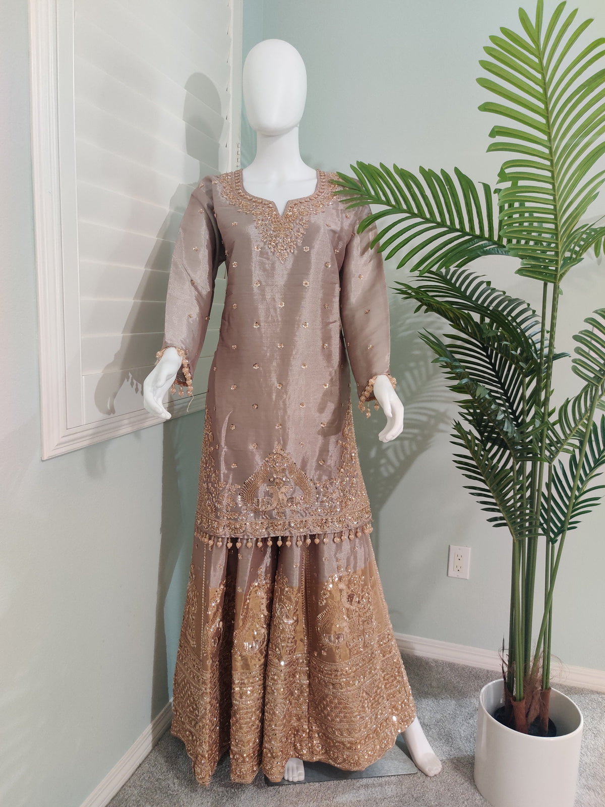 Lavender-Golden Handwork Embroidered Wedding Wear Plazzo Suit