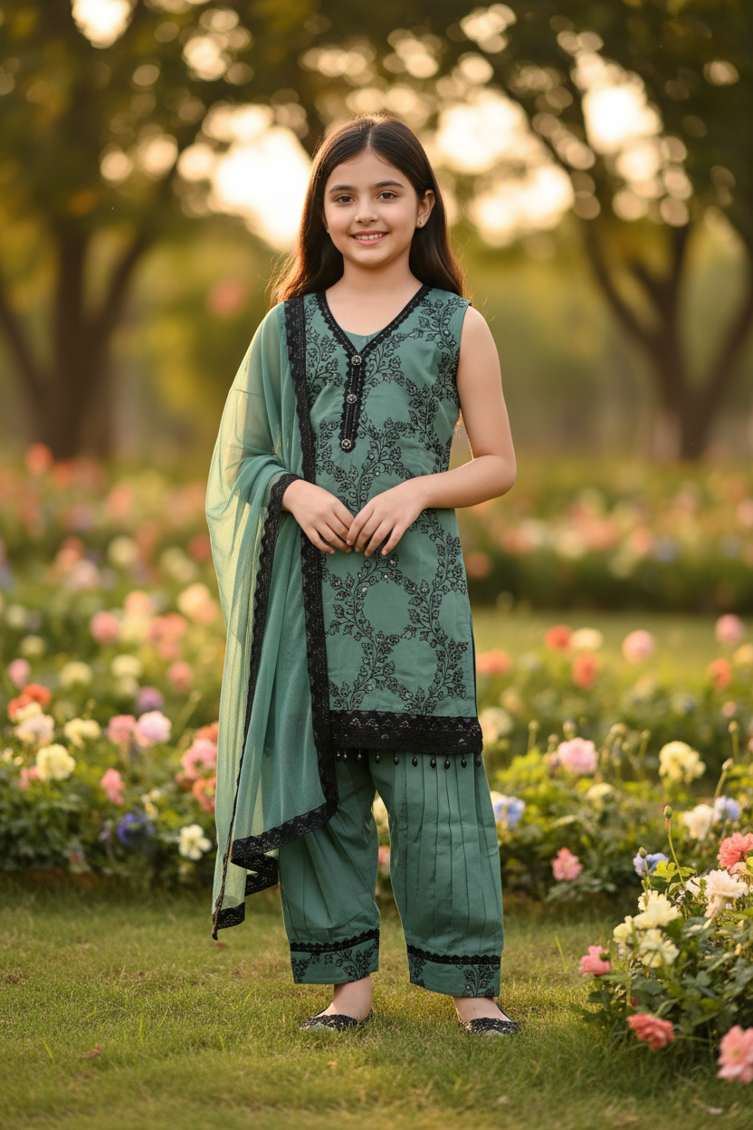 Cotton Pathani Salwar Kurta Set for girls
