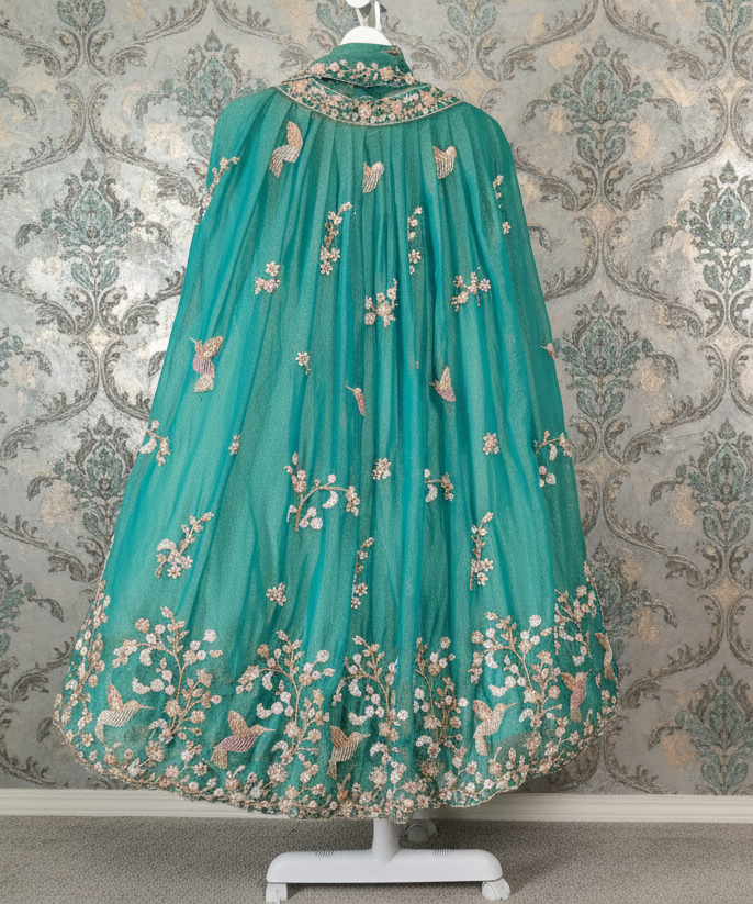 Teal Handwork Embroidered Lehenga Set