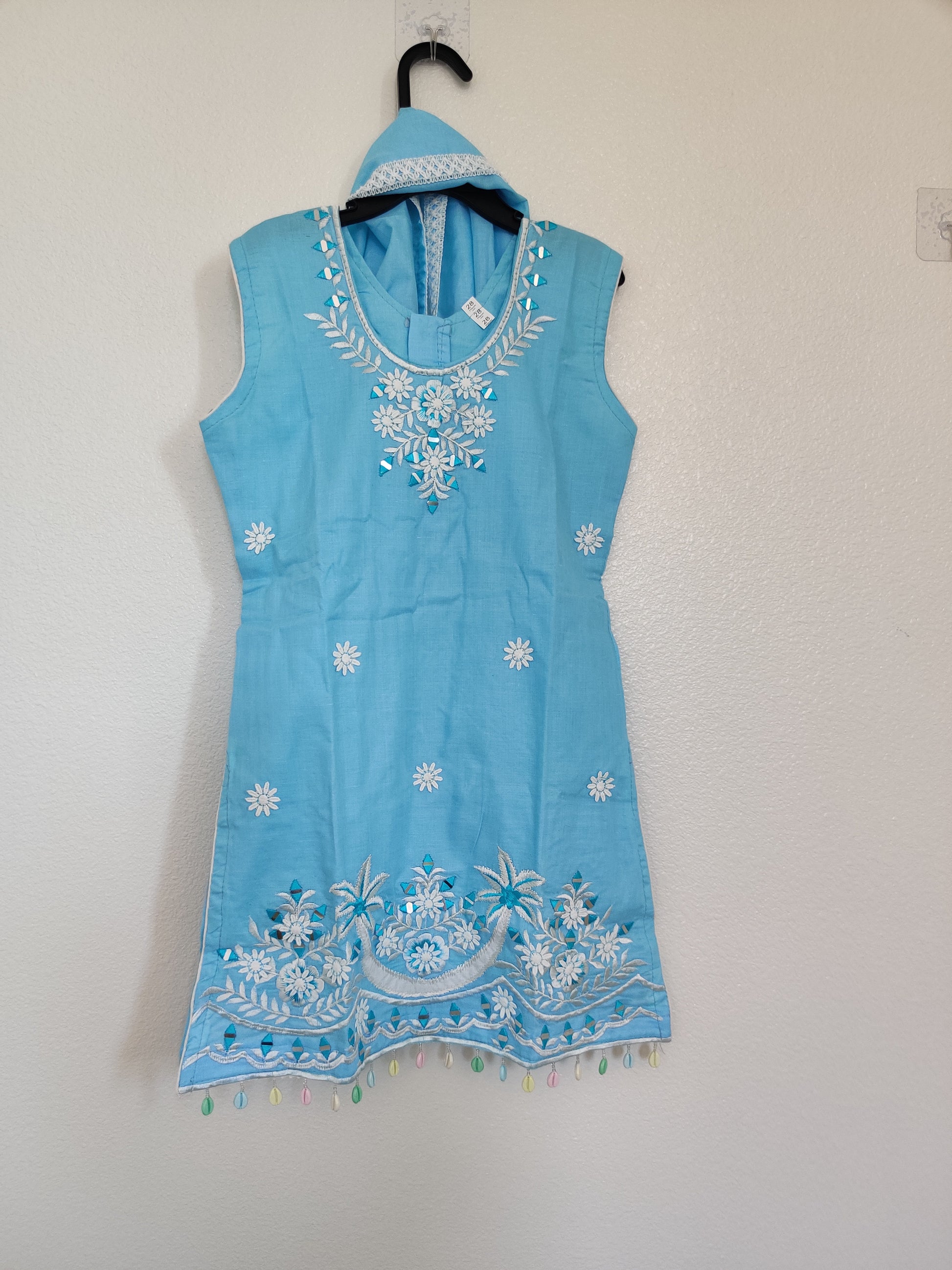 Little Girls’ Summer Wear Cotton Embroidered Salwar Suit Set — Light Blue