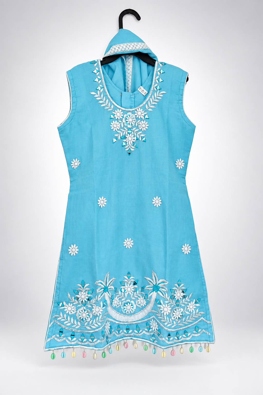 Little Girls’ Summer Wear Cotton Embroidered Farshi Salwar Suit Set — Light Blue