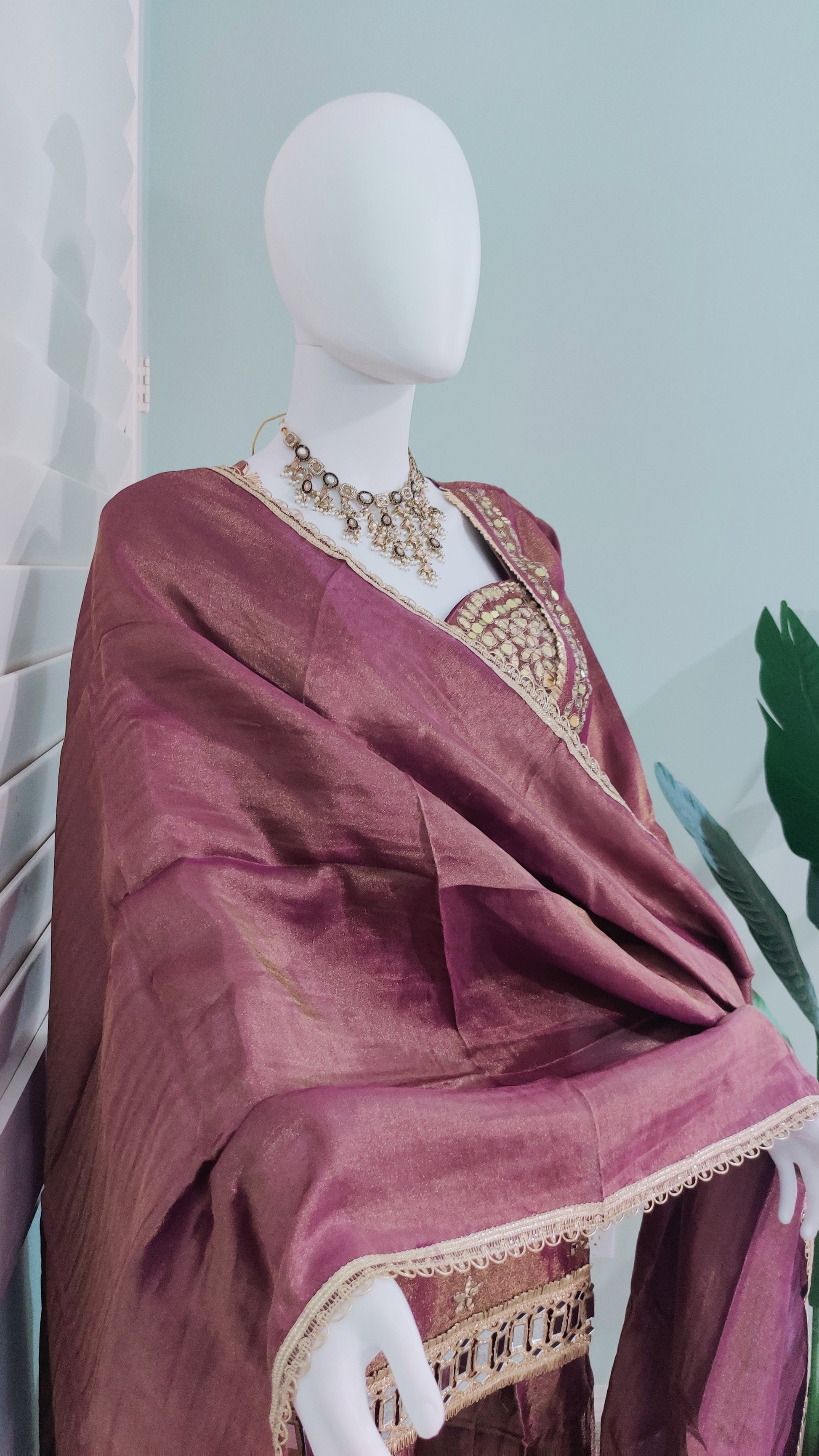 ✨ Mirror Magic: Shimmer Tissue Suit Set in Brown & Purple