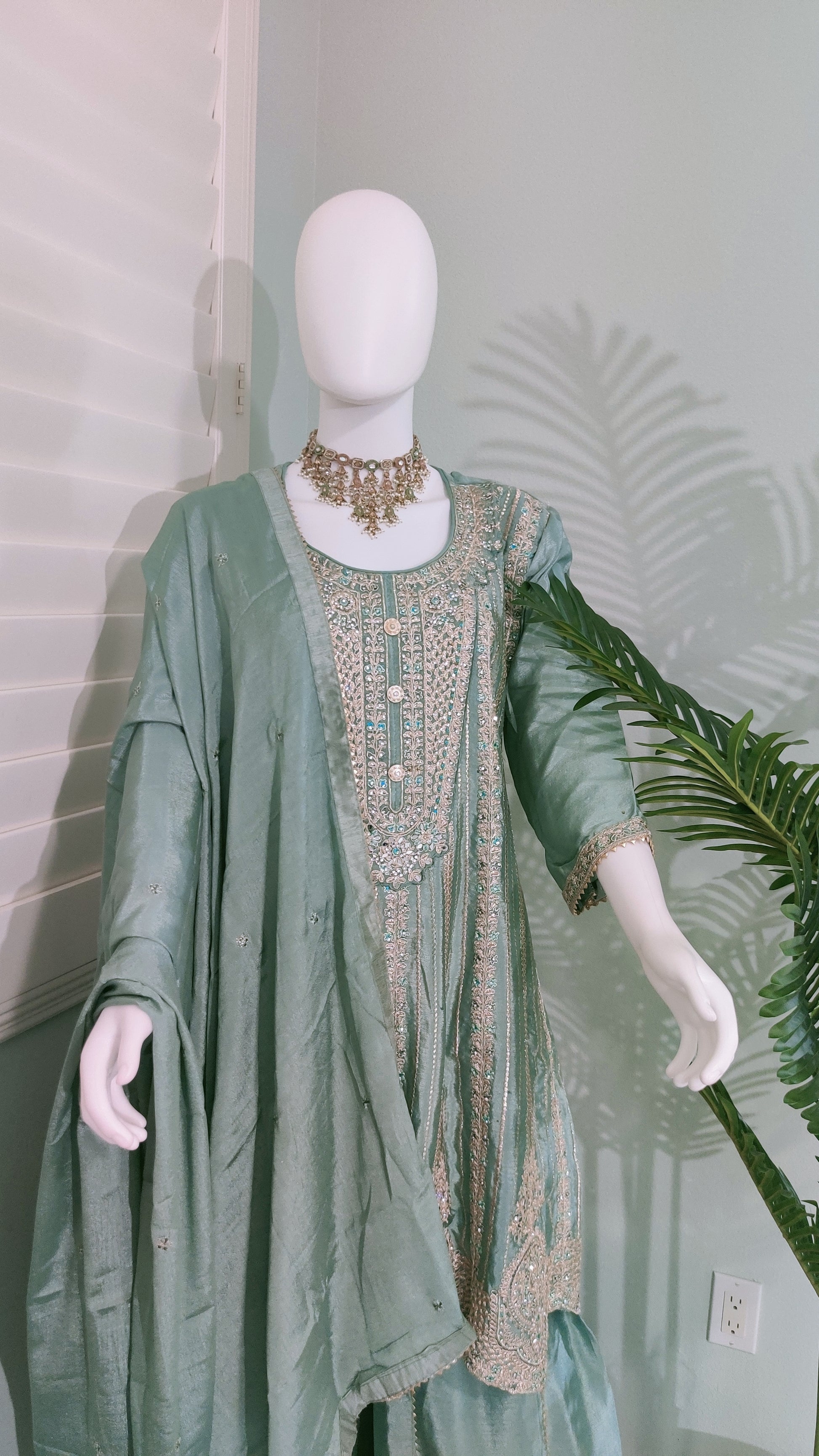 ✨ Regal & Elegant Heavy Chinon Embroidered Palazzo Set