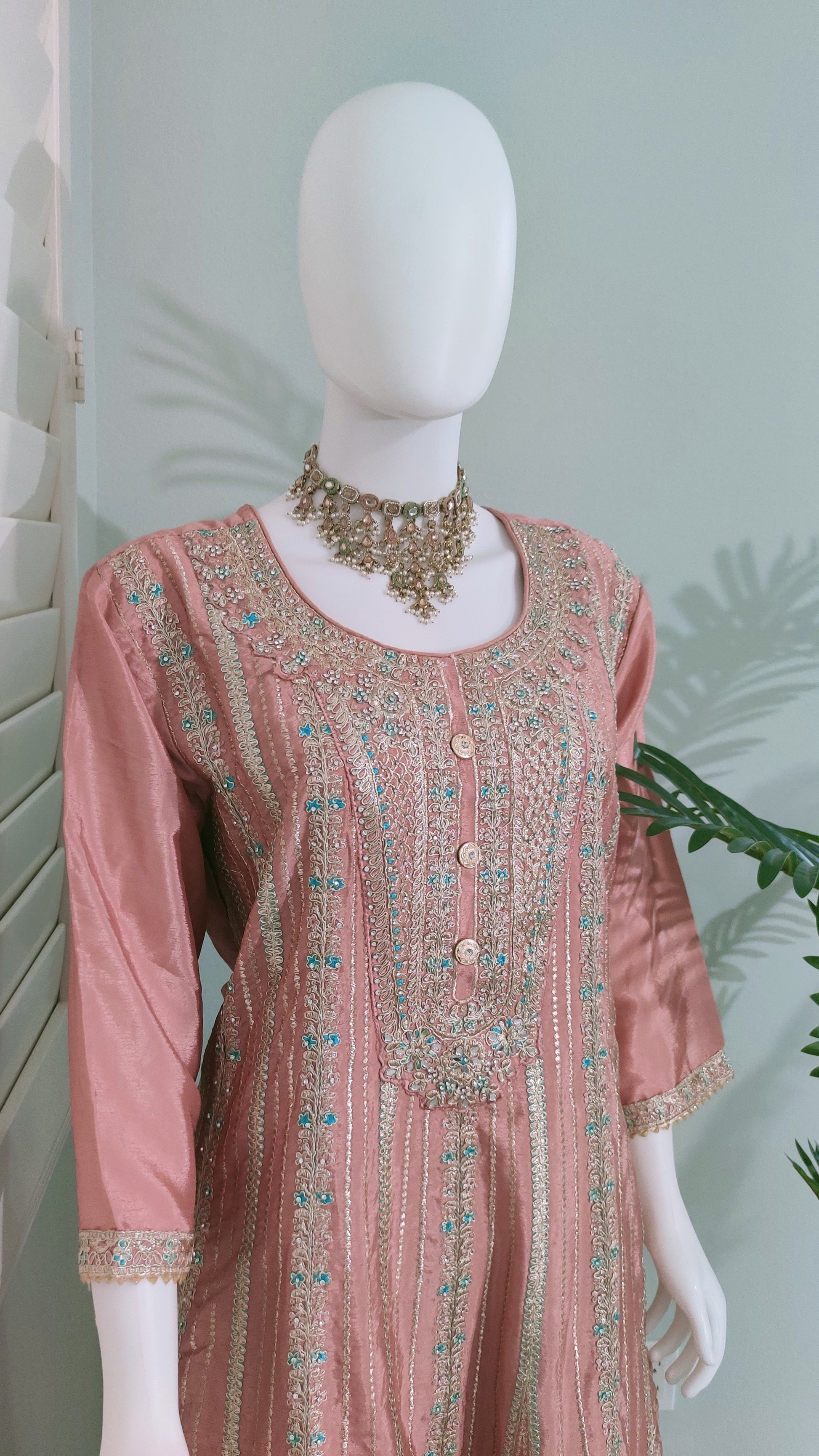 ✨ Regal & Elegant Heavy Chinon Embroidered Palazzo Set