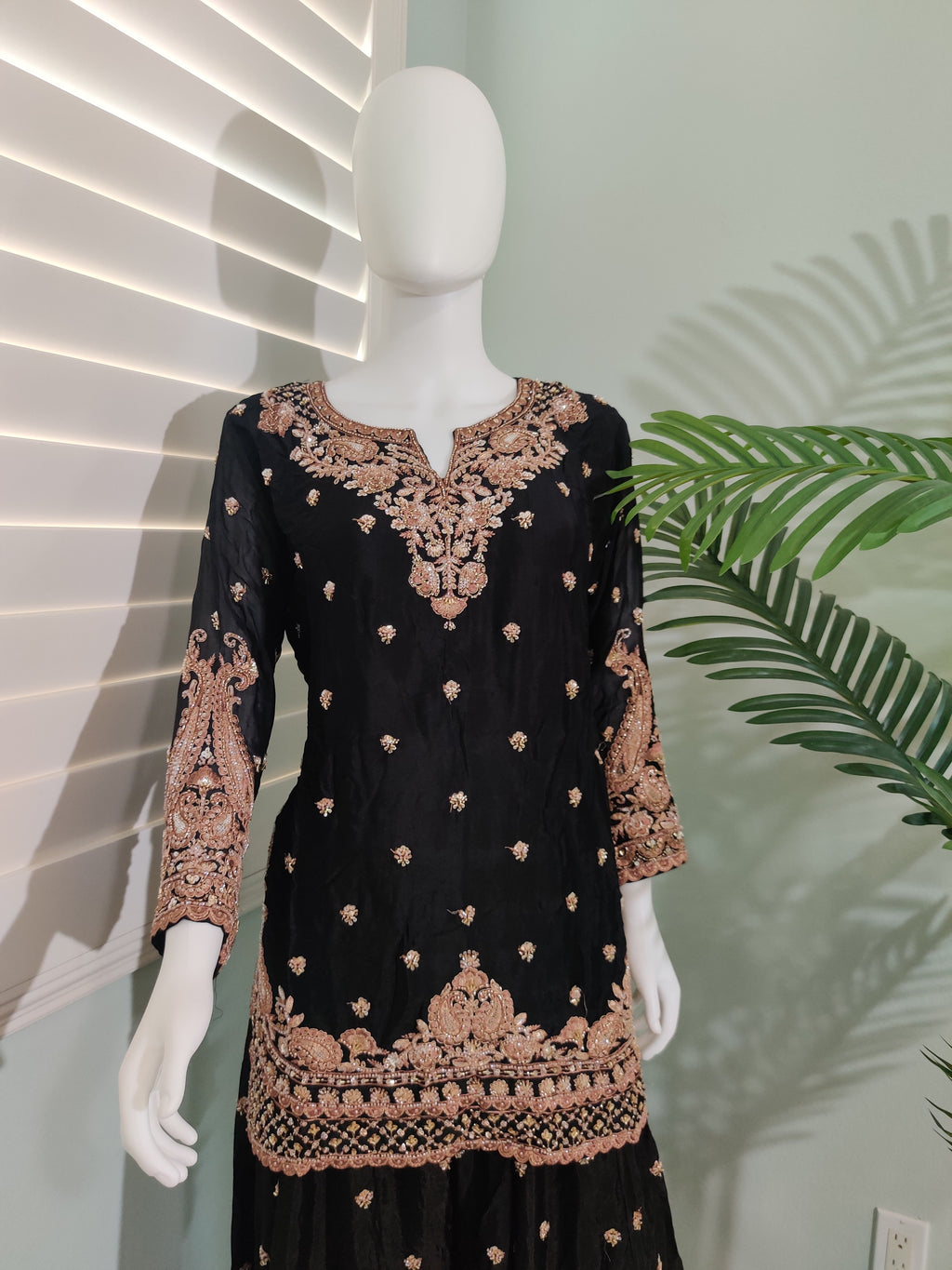 Black Handwork Embroidered Wedding Wear Plazzo Suit
