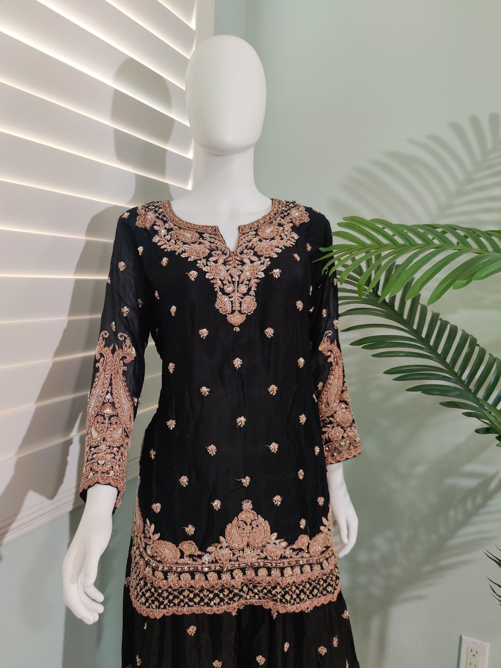 Black Handwork Embroidered Wedding Wear Plazzo Suit