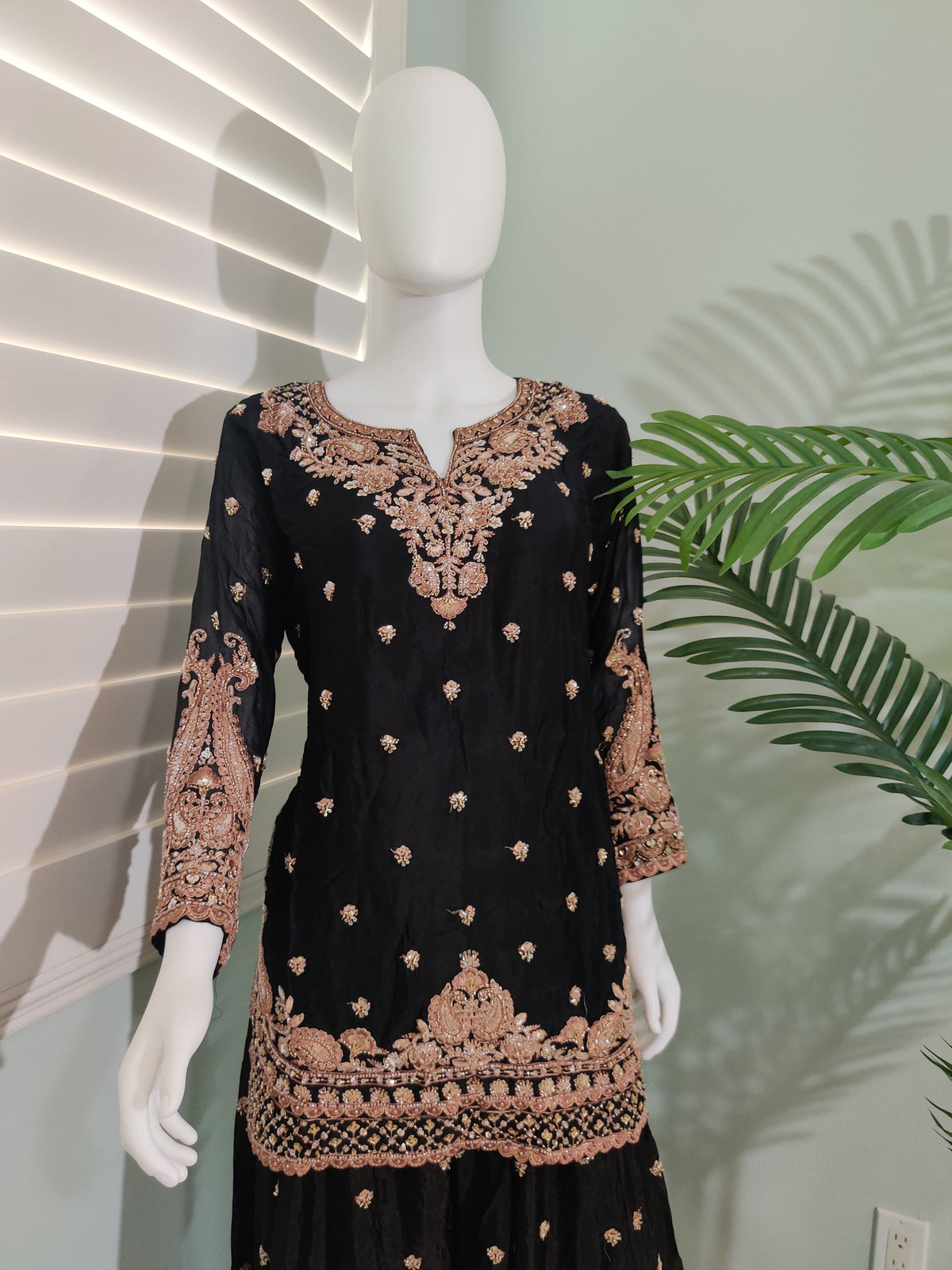 Black Handwork Embroidered Wedding Wear Plazzo Suit