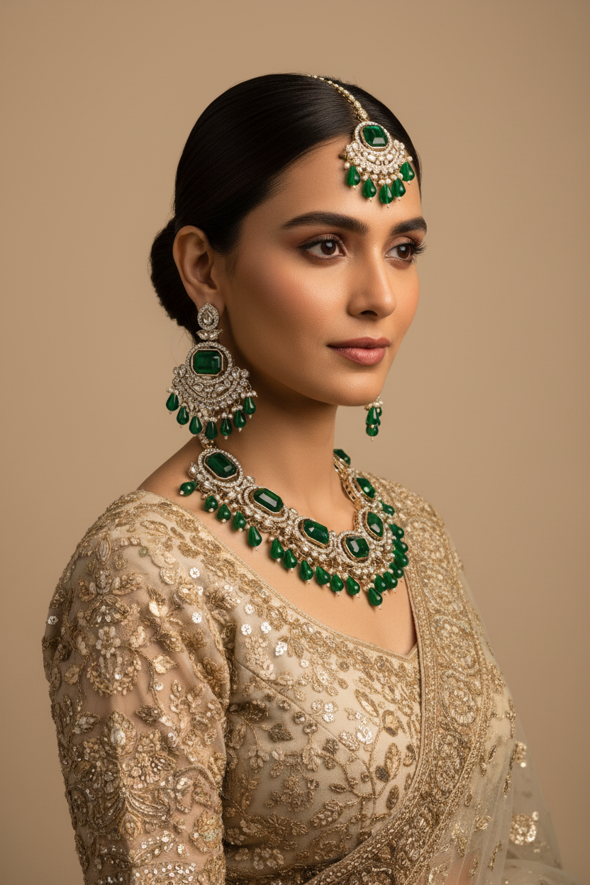 Emerald Royale Kundan Necklace Set